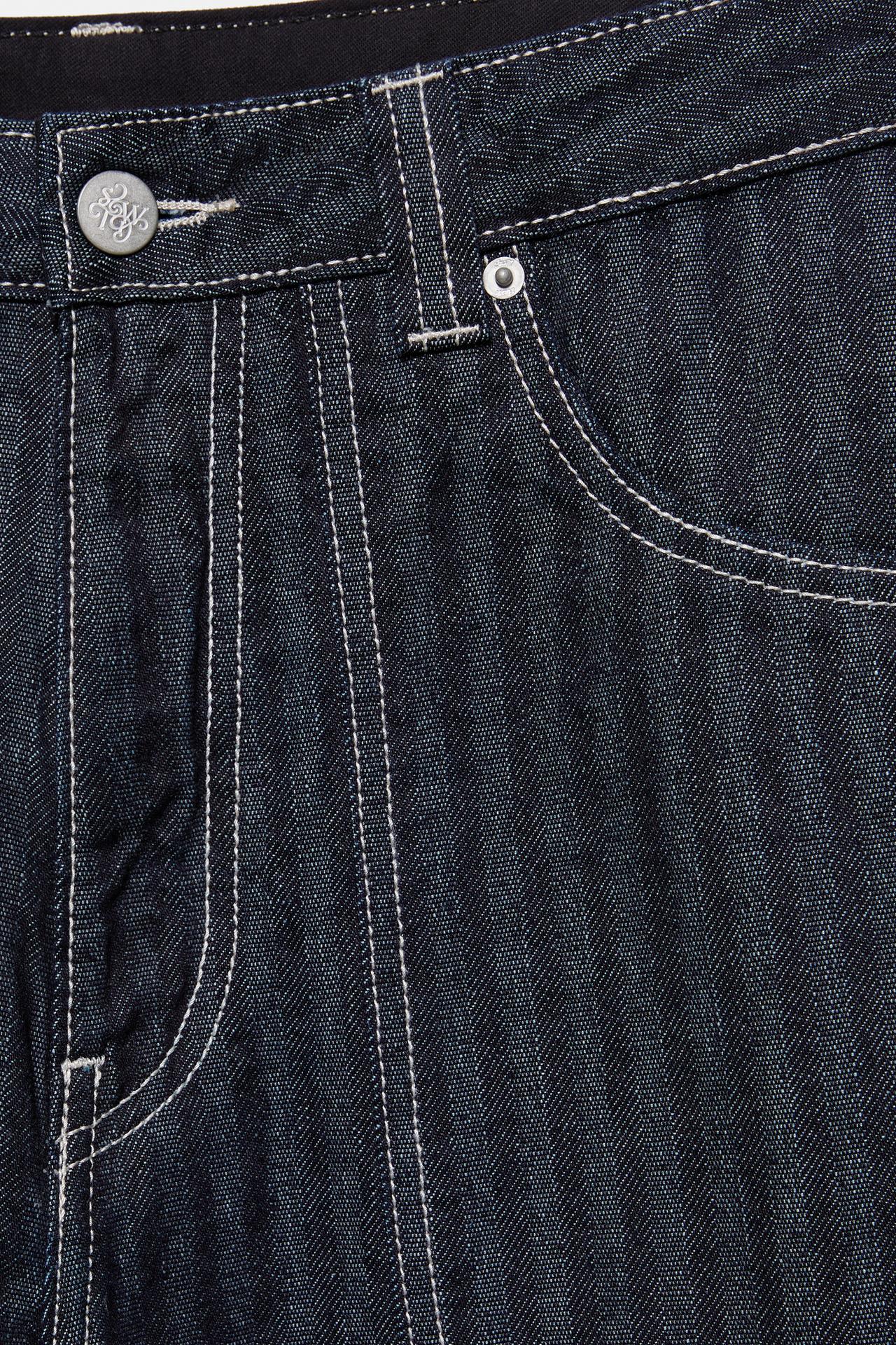 Striped relaxed-fit cargo jeans — Navy