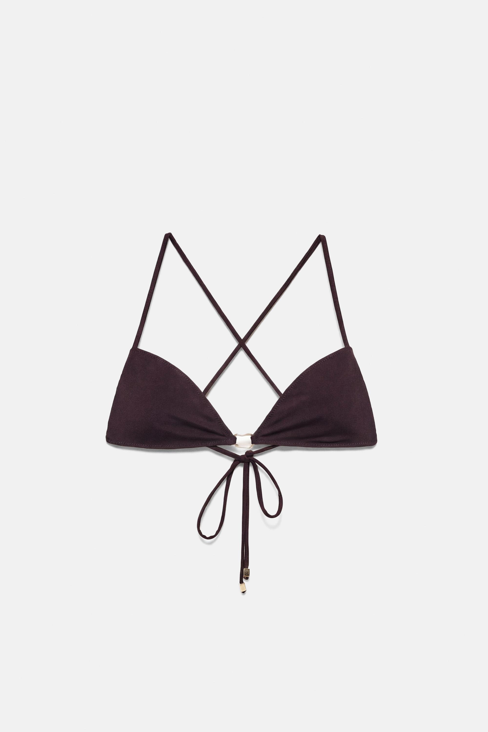 Bikini top with appliqués — Brown