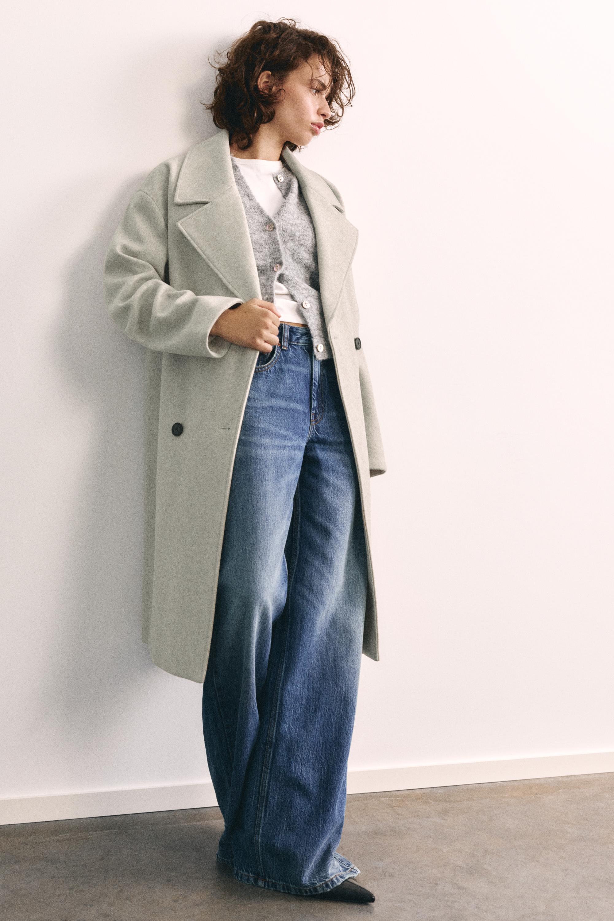 Double-breasted felt texture coat — Sand