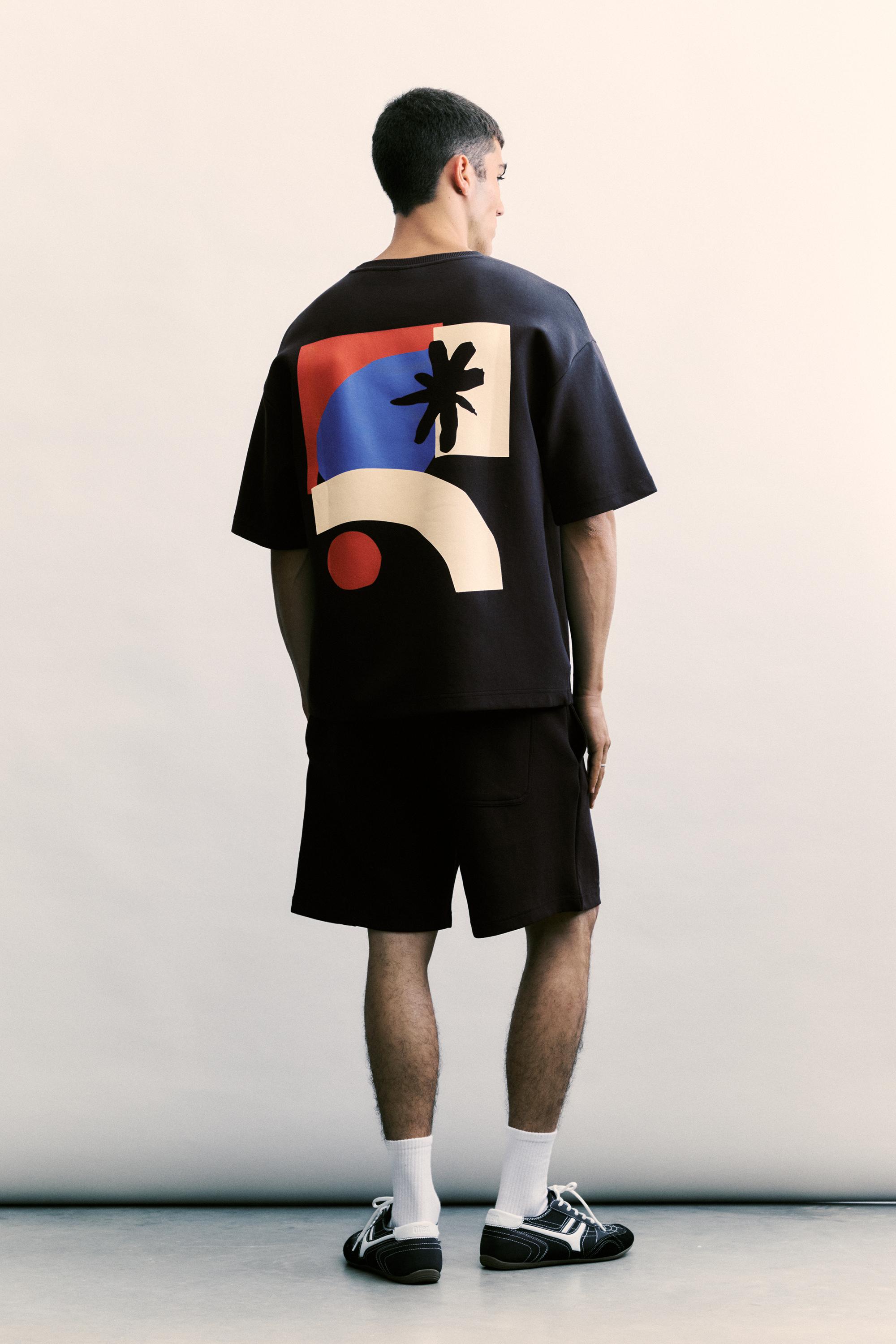 Grafik detaylı siyah kısa kollu sweatshirt - Görsel 13