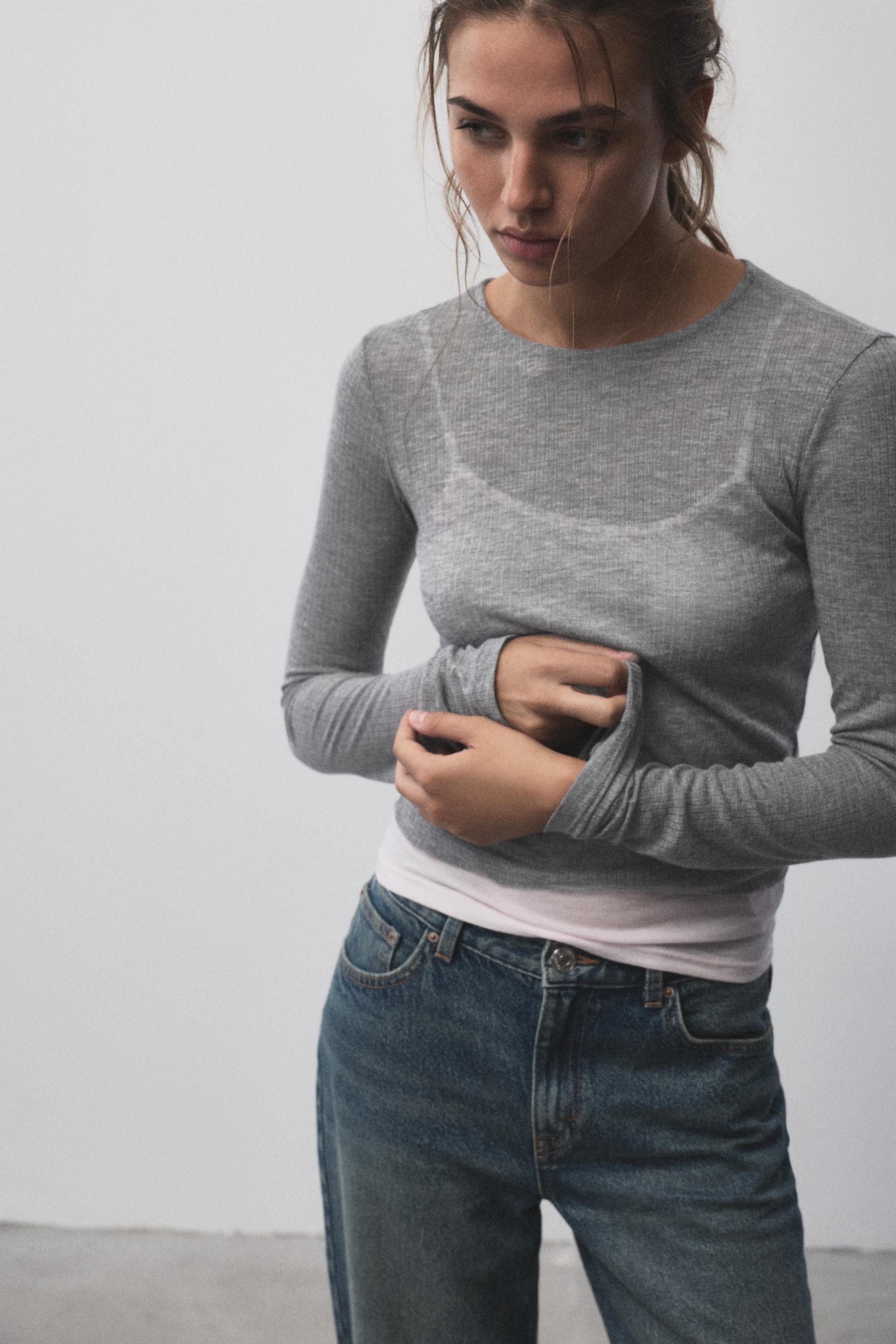 Pull&Bear İnce çift katlı tişört görsel 7