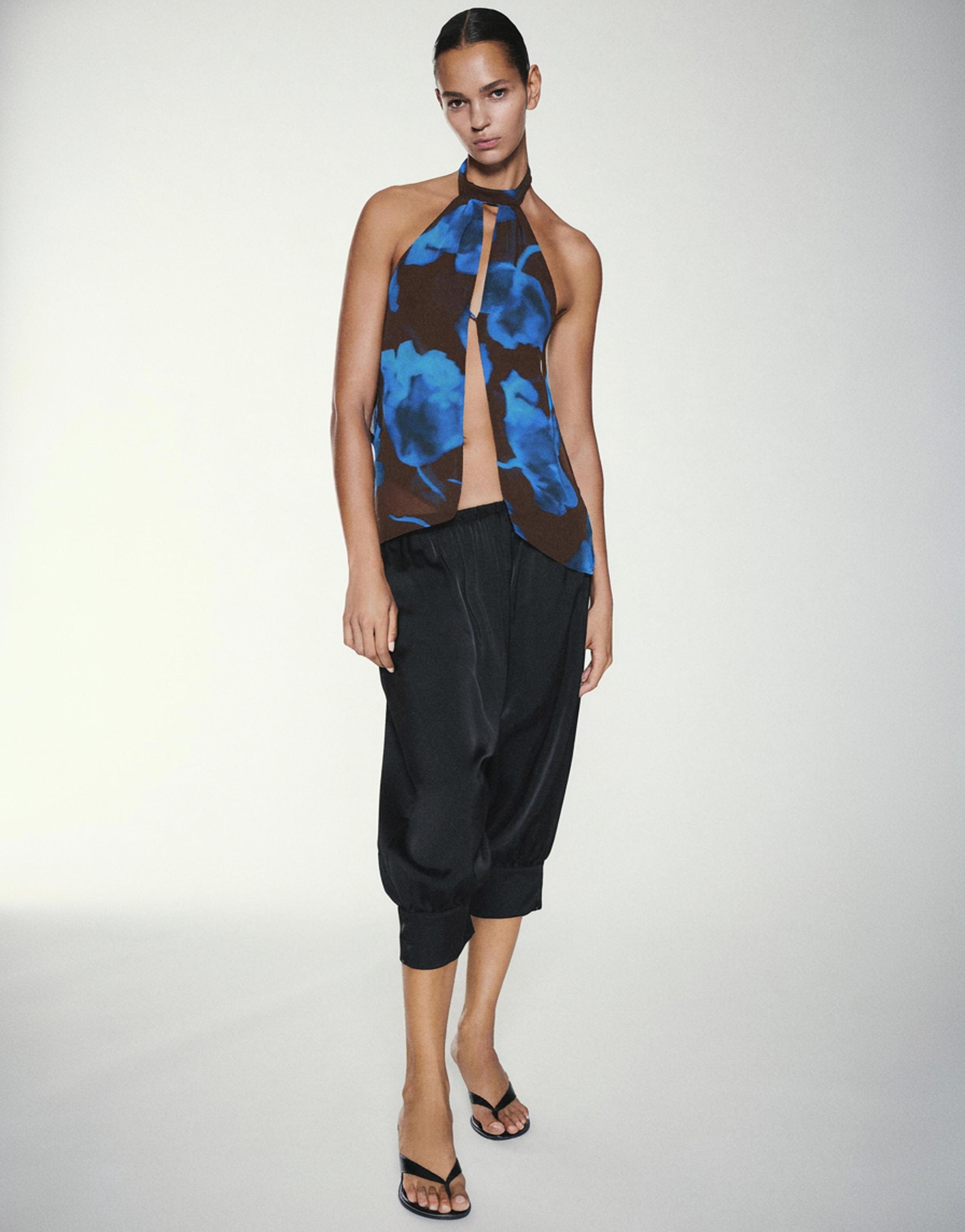 Floral halter top — Brown/Blue
