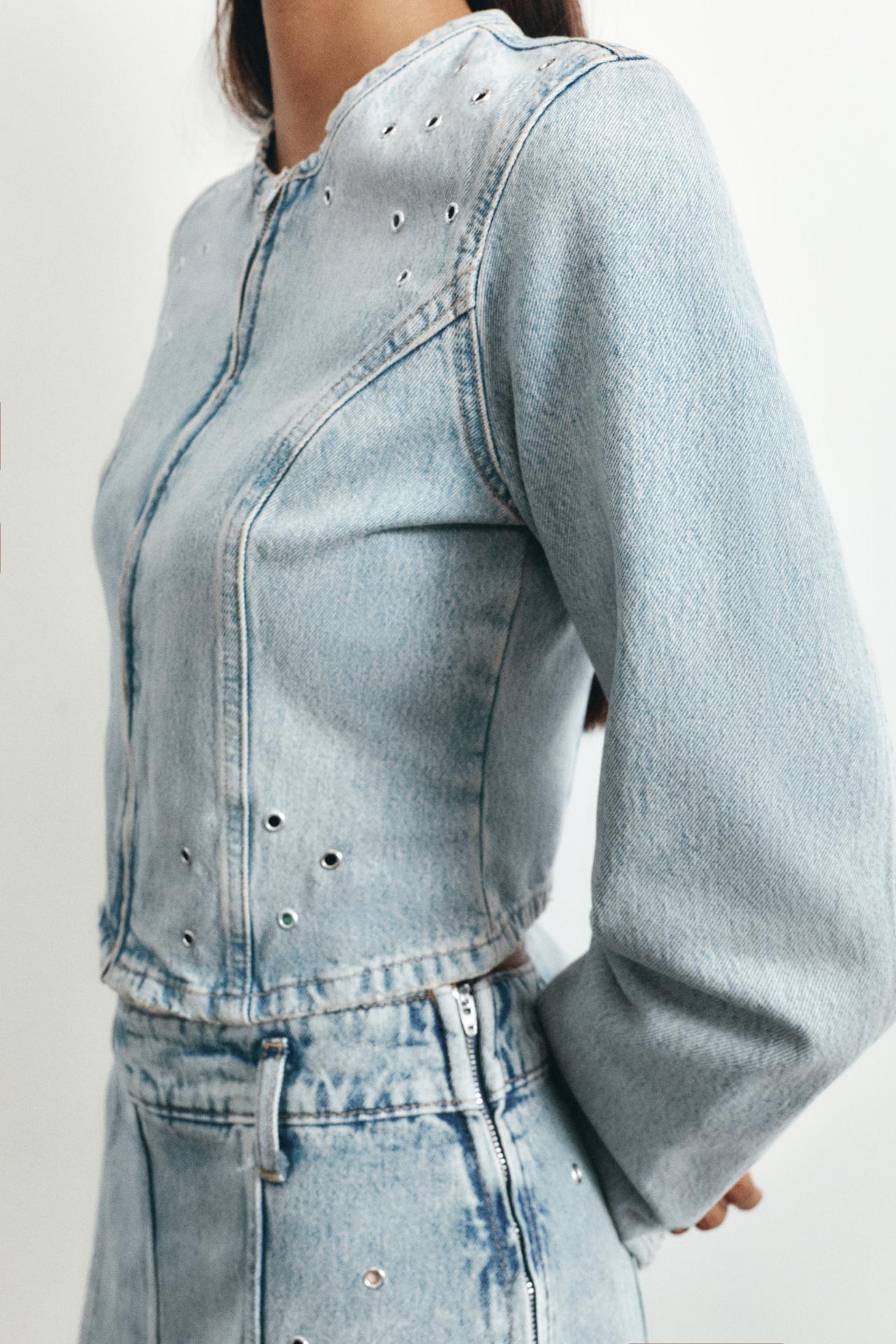 Eyelet denim jacket — Pale blue