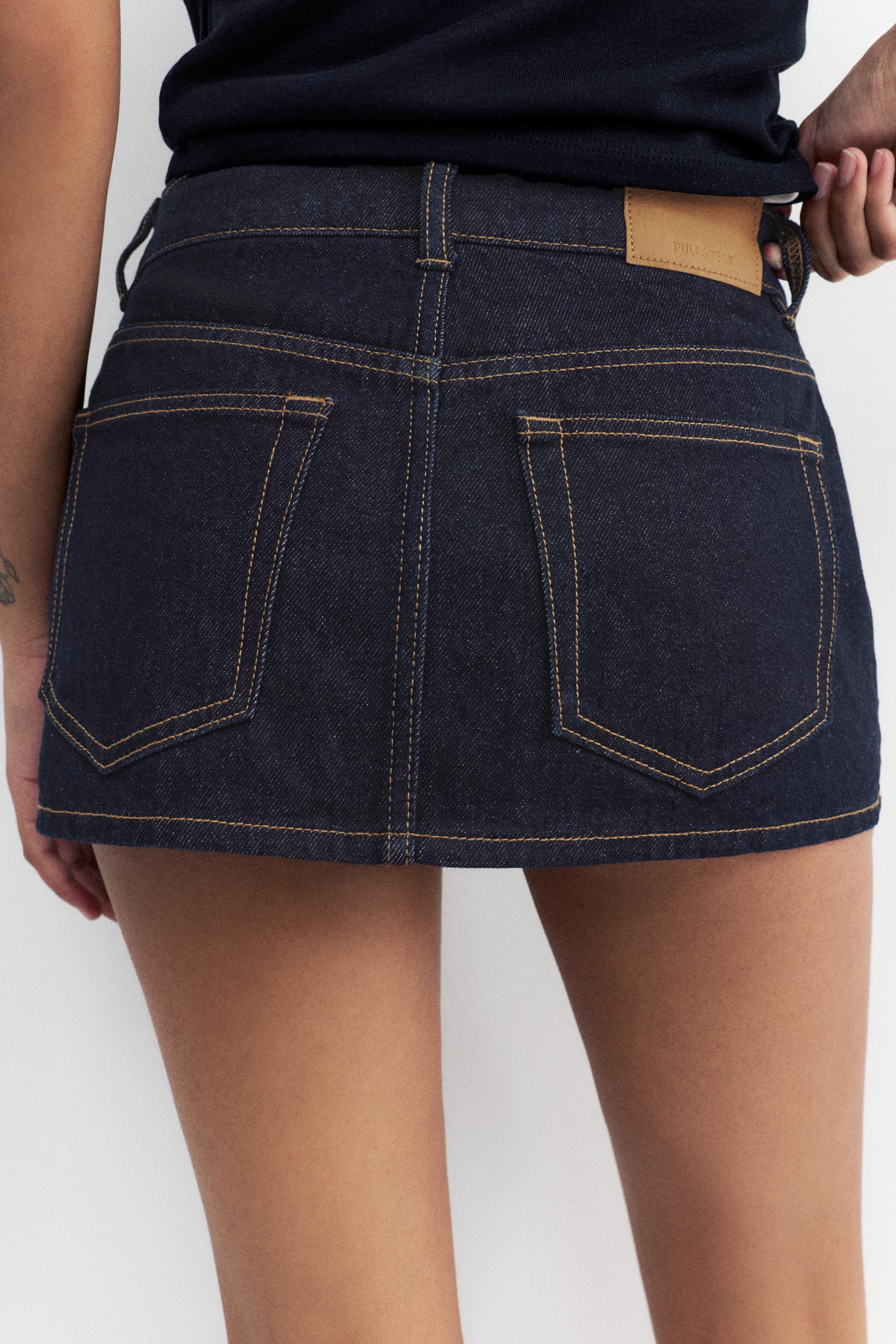 Cross-waist denim skort — Navy