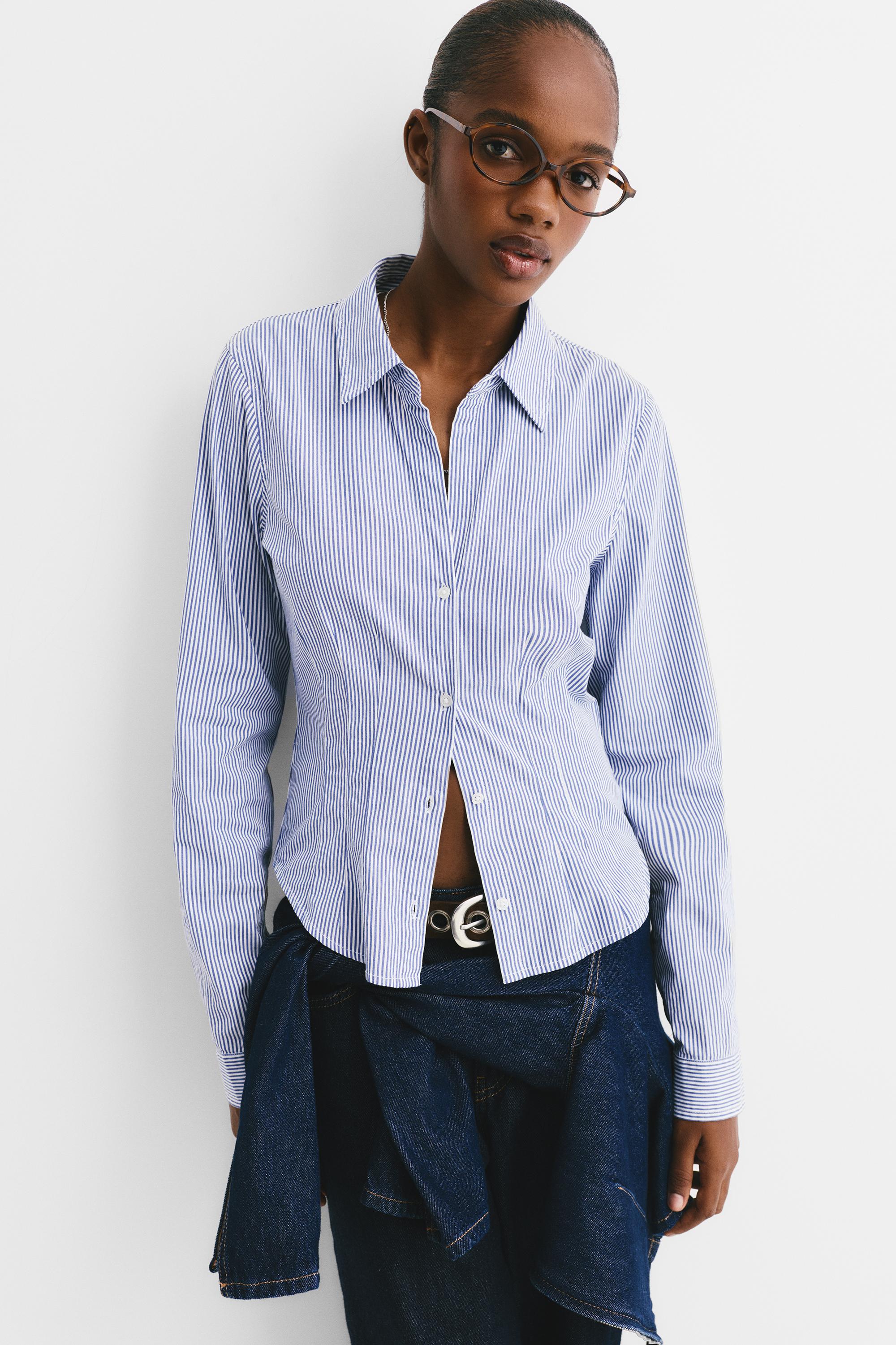 Poplin yırtmaçlı dar kesim gömlek - Görsel 110