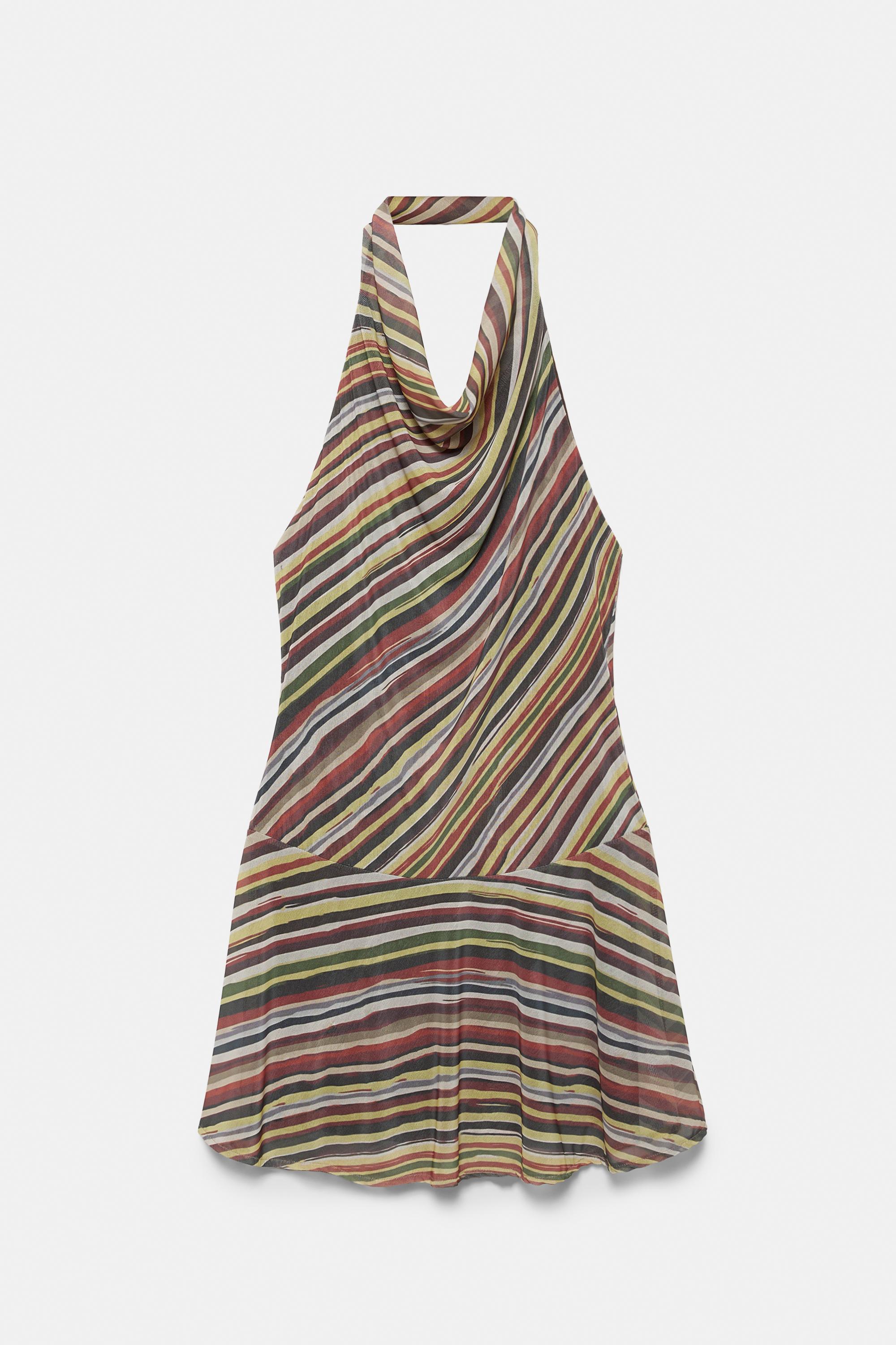 Striped halter neck short dress — Striped