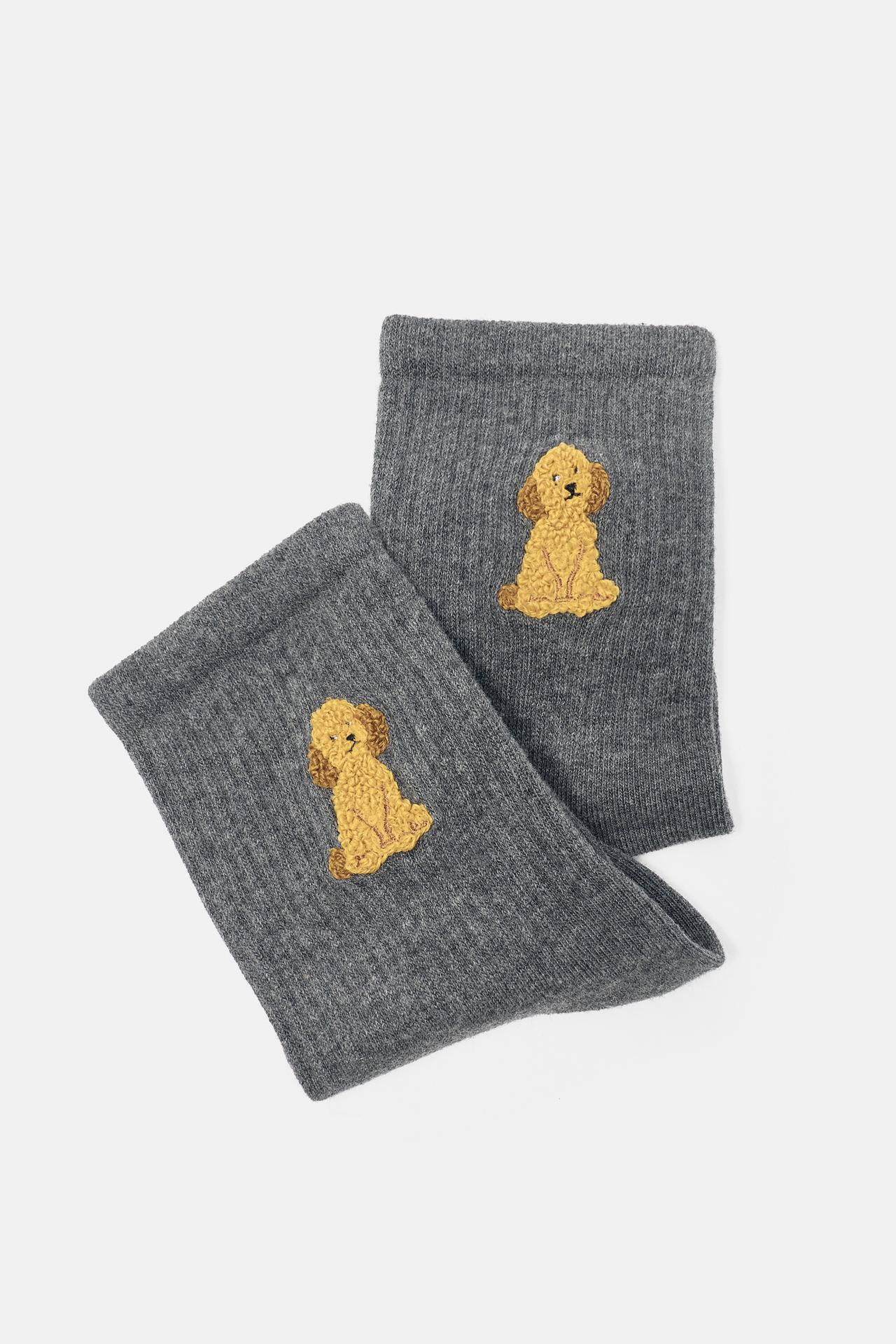 Dog embroidery socks — Grey