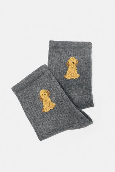 Dog embroidery socks — Grey 3