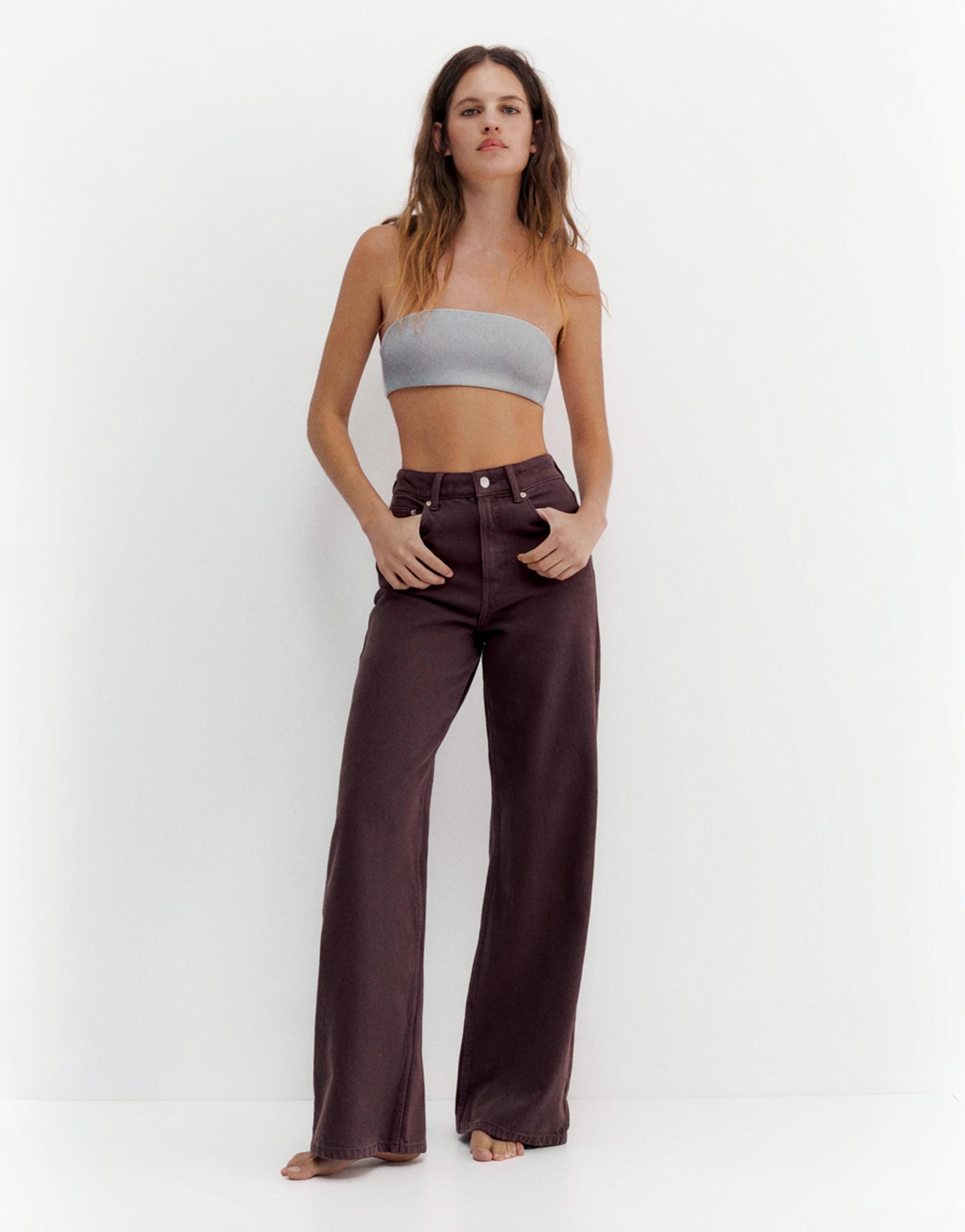 High-waist wide-leg jeans — Burgundy