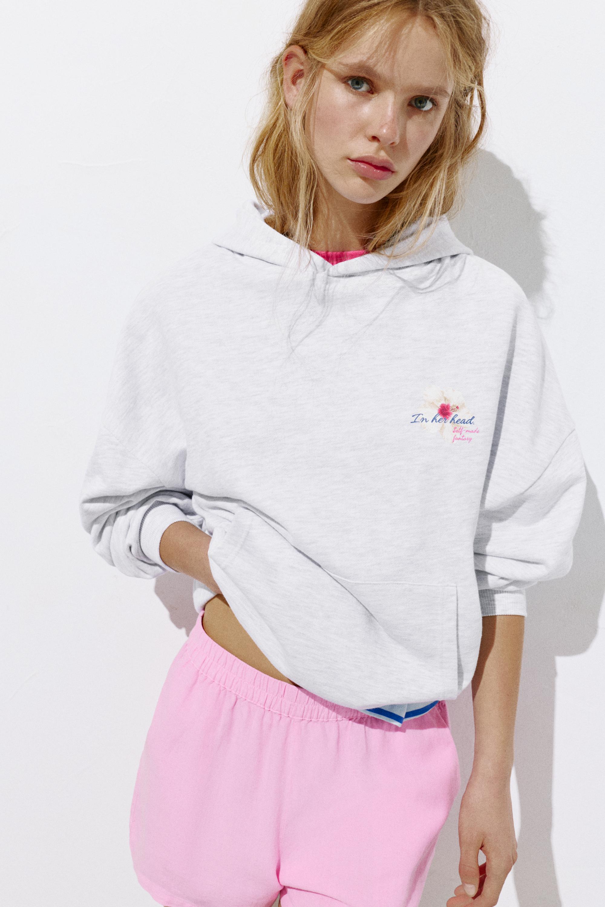 Flower graphic hoodie — Grey marl