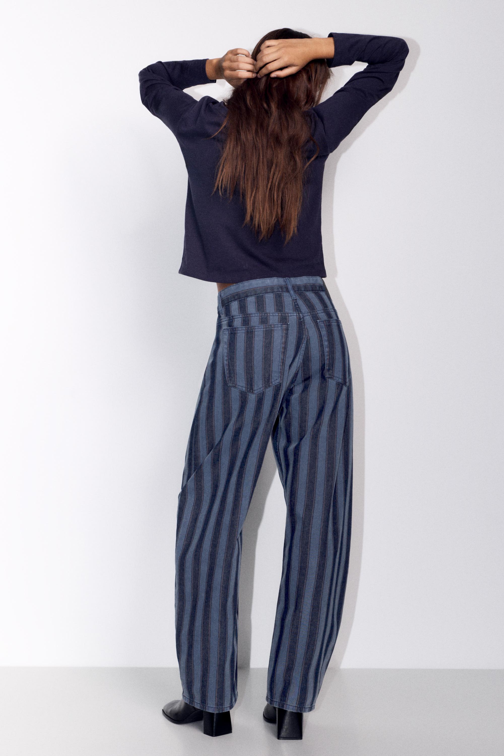 Pull&Bear Çizgili barrel fit jean görsel 6