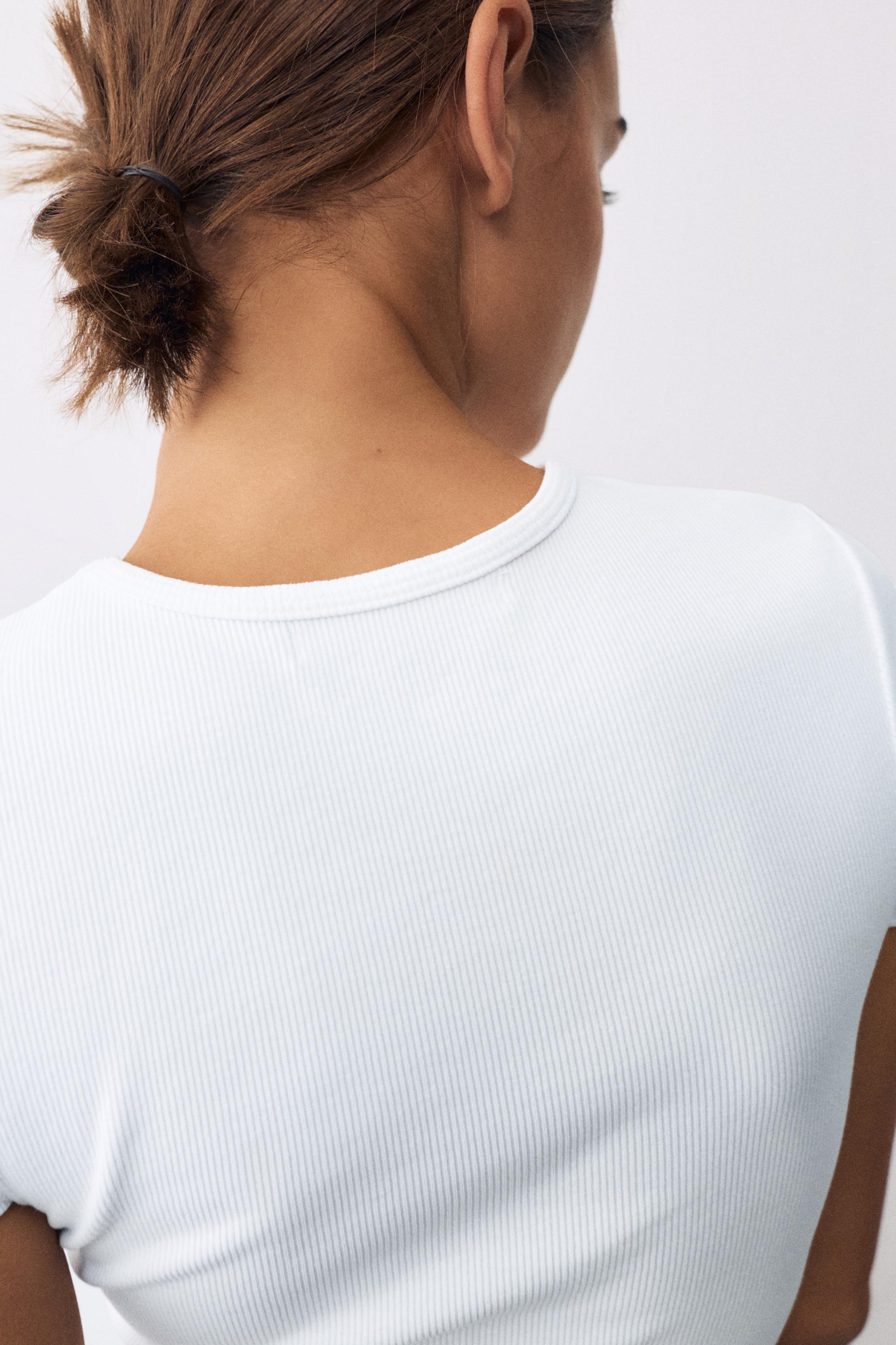 Ribbed short sleeve T-shirt — White