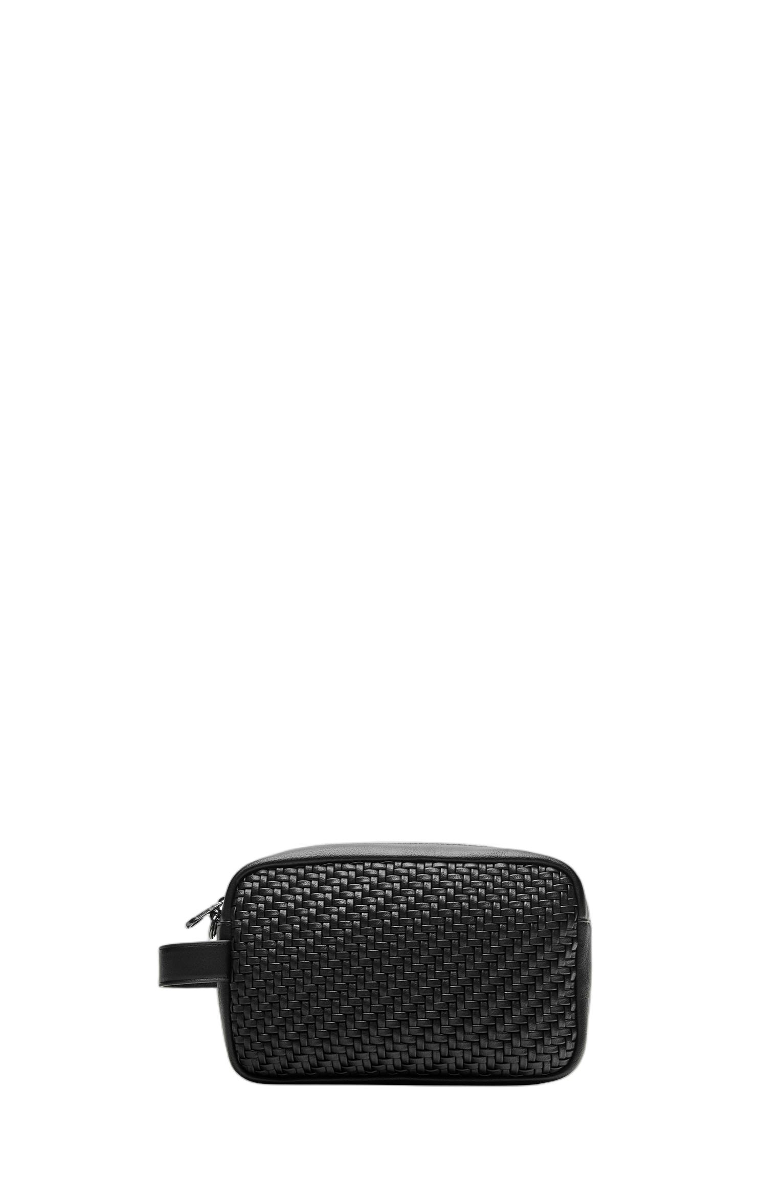 Woven wash bag with handle — Black
