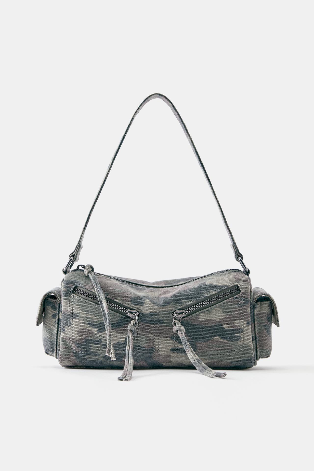 Printed multipocket shoulder bag — Khaki