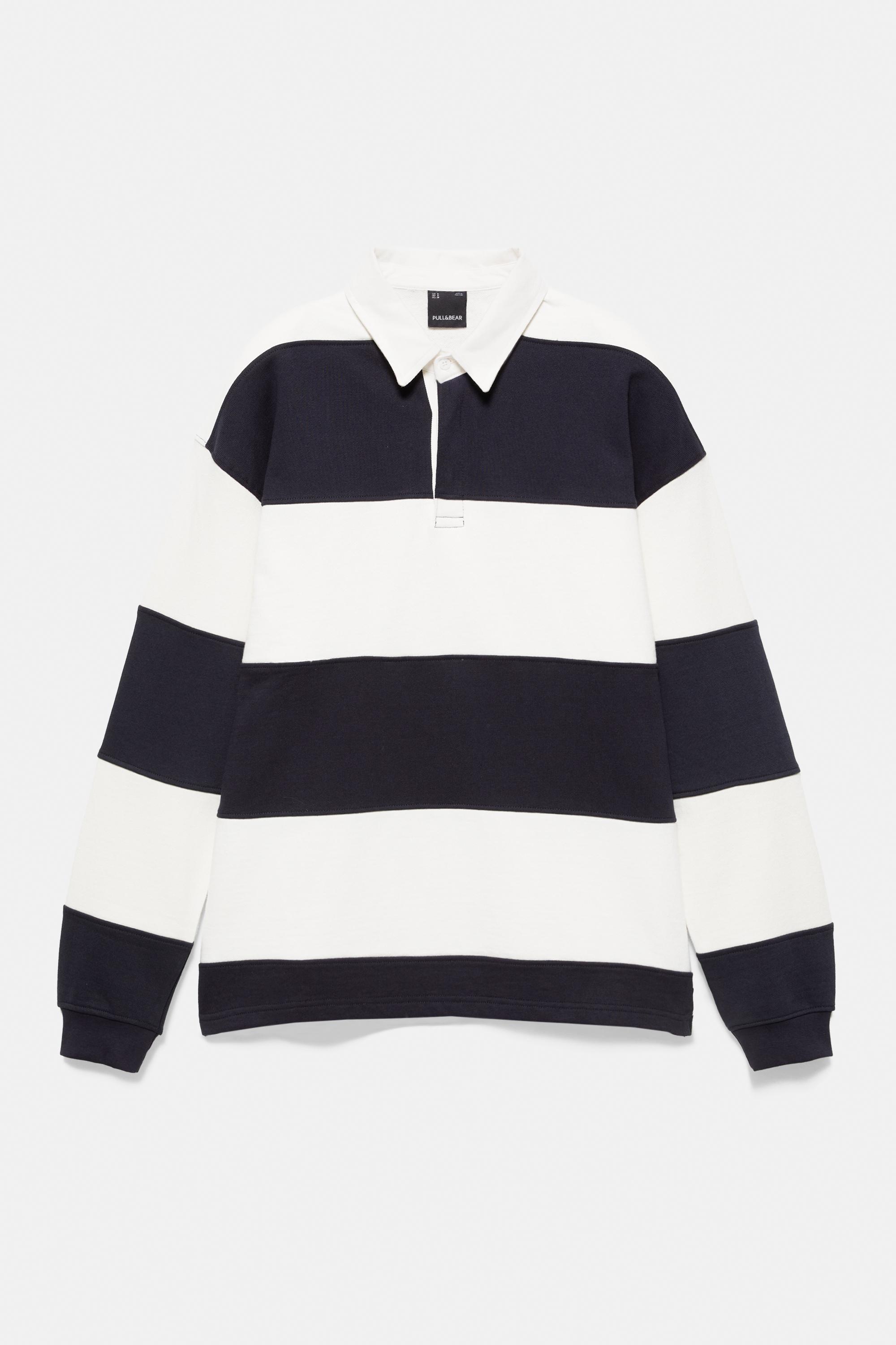 Pull&Bear Çizgili uzun kollu polo yaka tişört