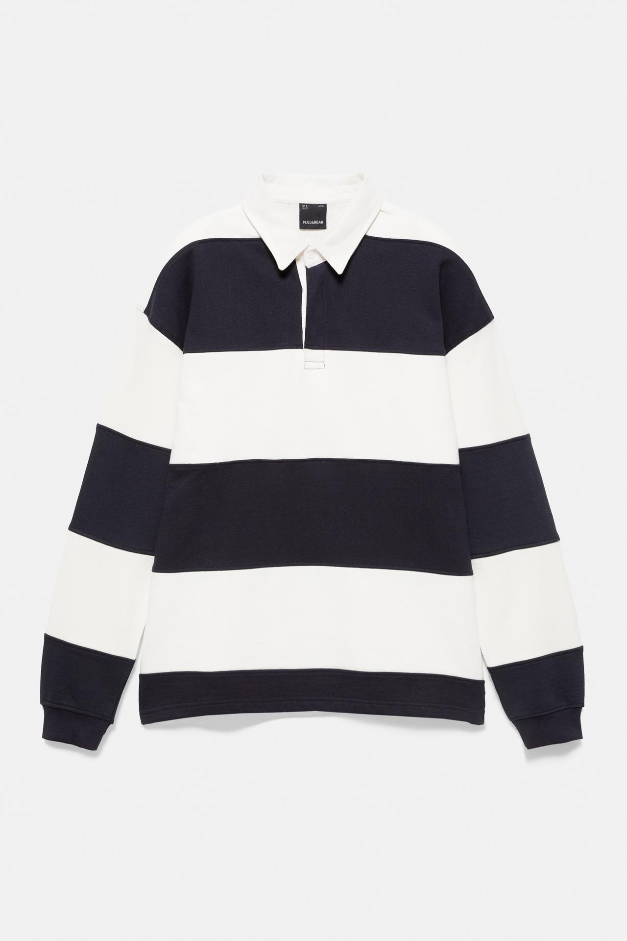 Long sleeve striped polo shirt — Off white