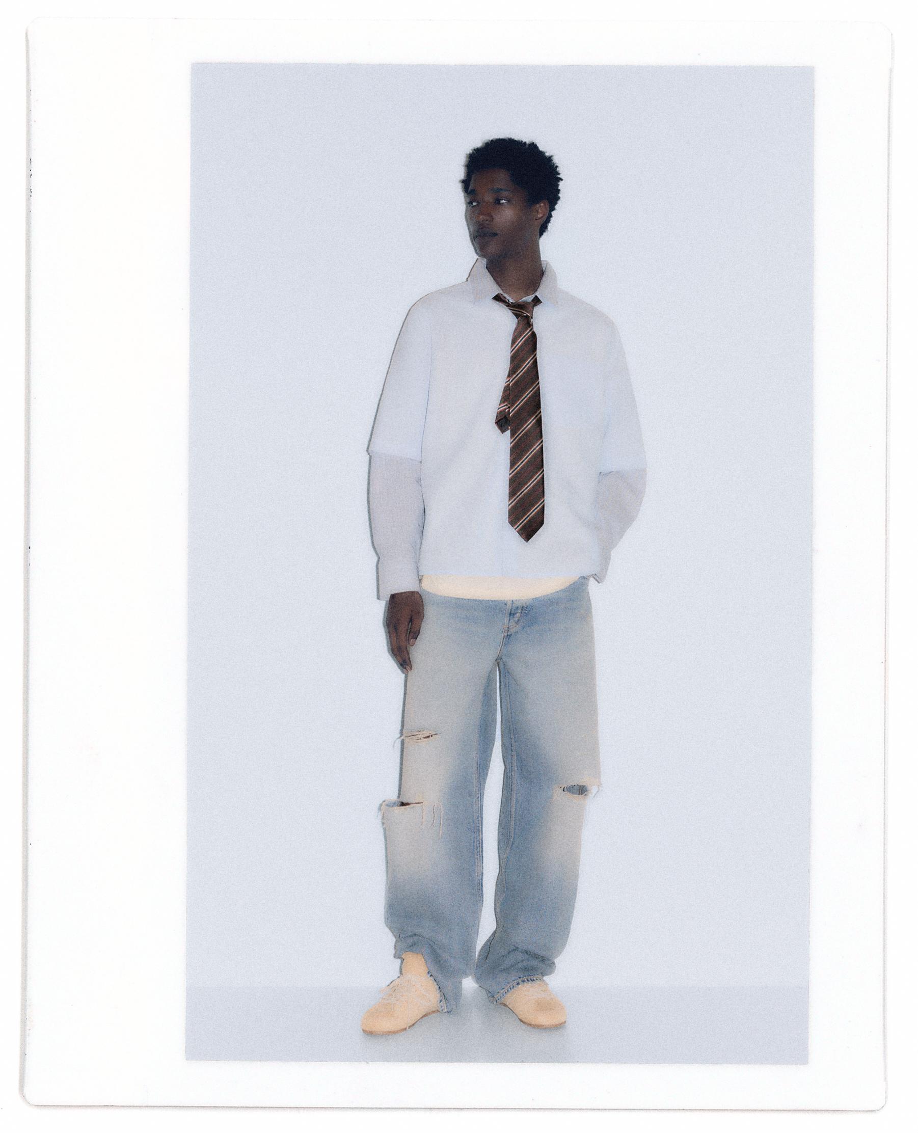 Ripped straight-leg jeans — Medium blue