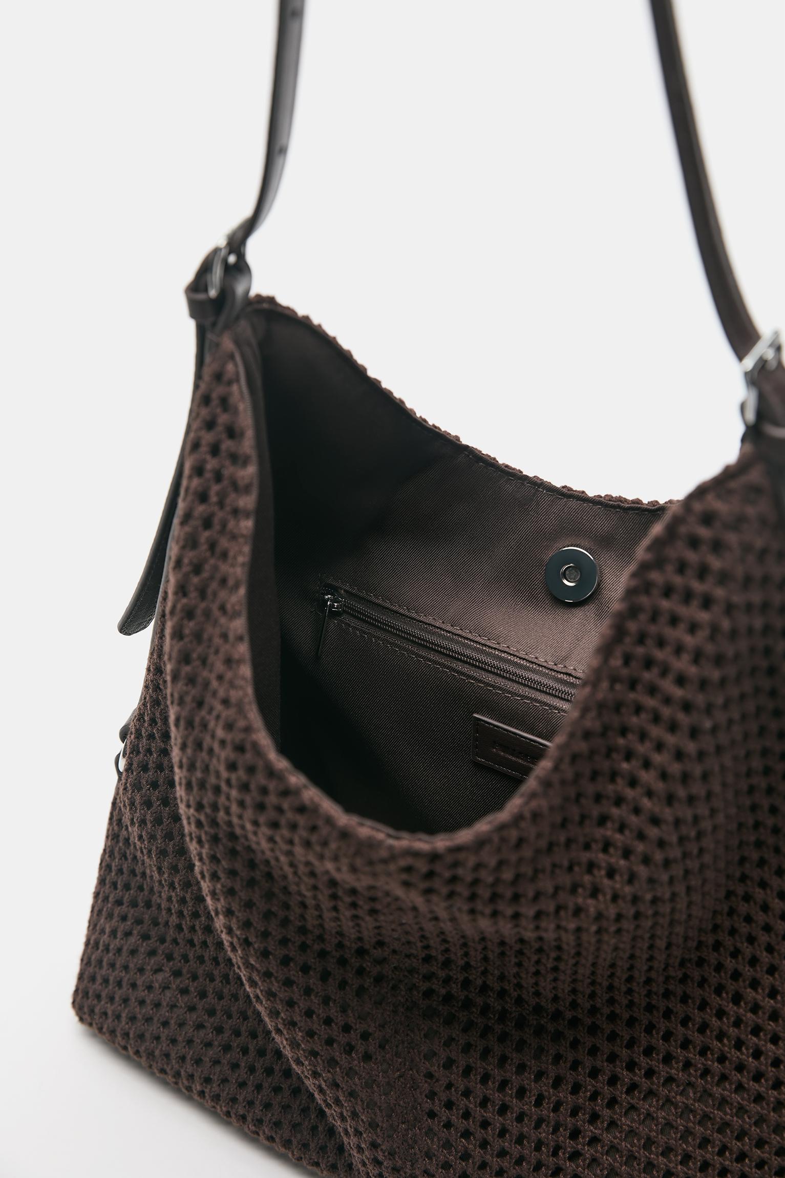 Embellished mesh tote bag — Brown