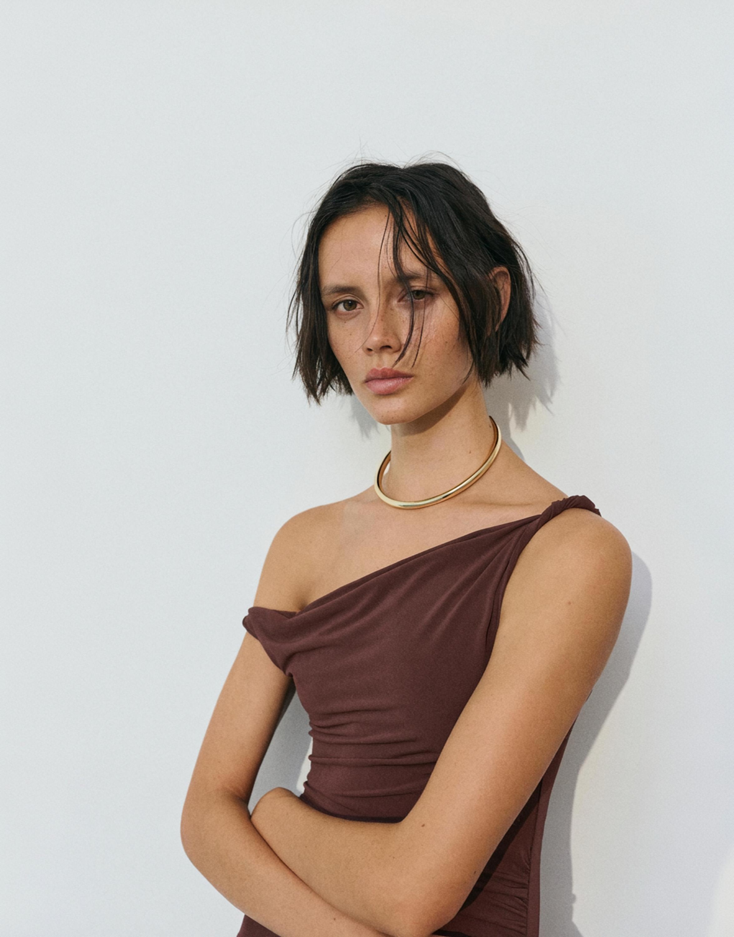 Asymmetric midi dress — Brown
