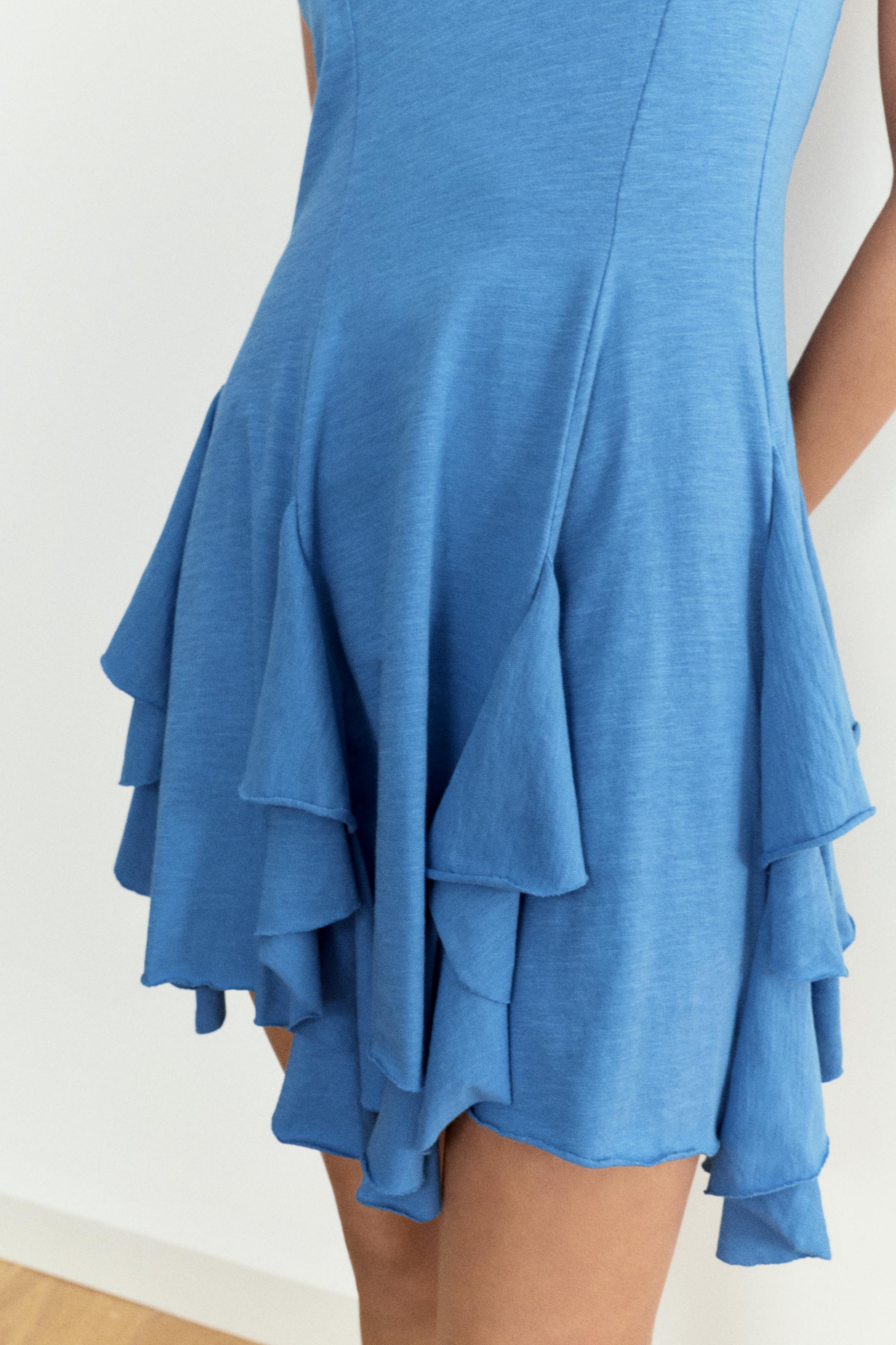 Short strappy flared dress — Blue