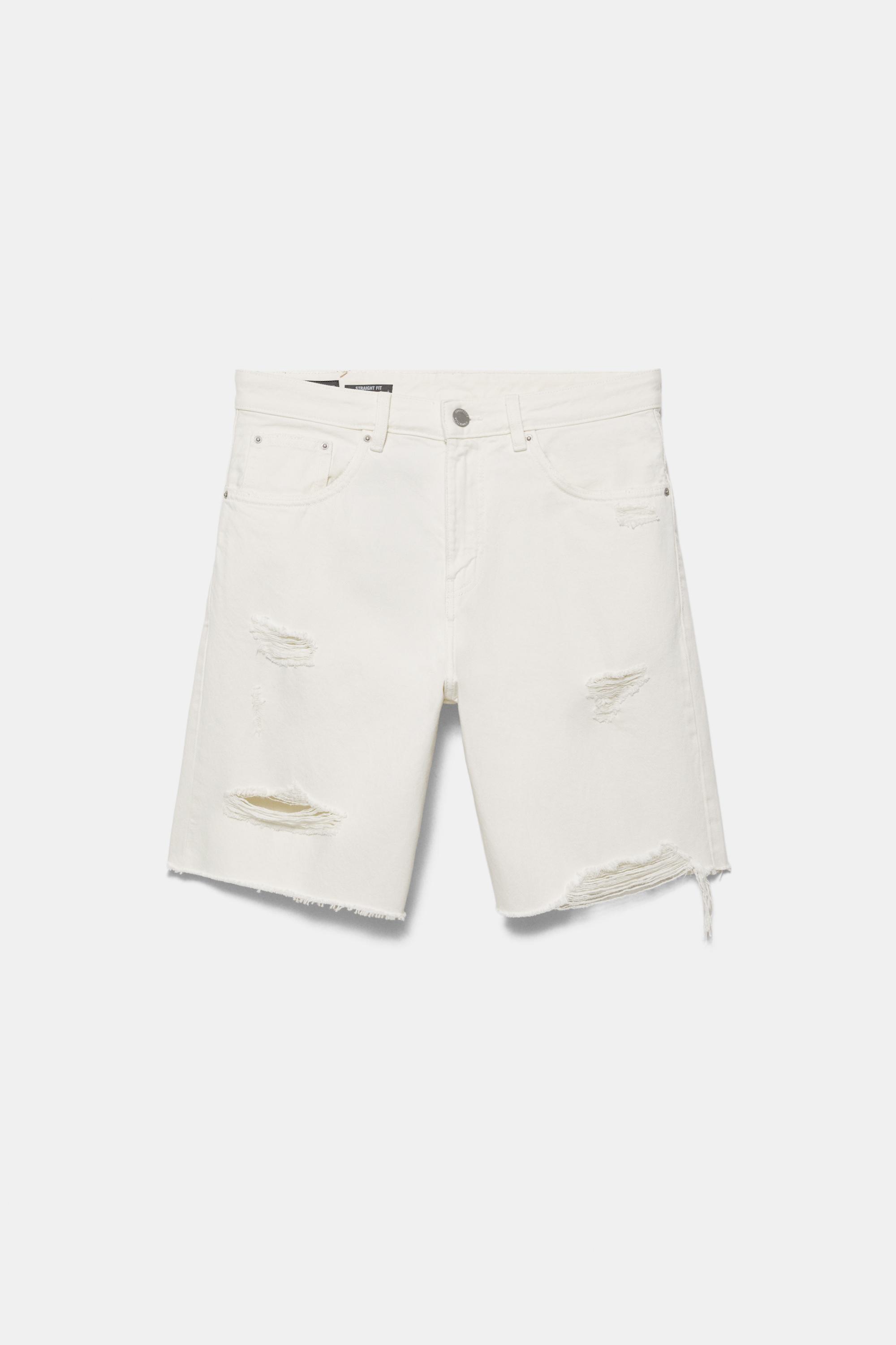 Straight-leg denim Bermuda shorts — Ecru