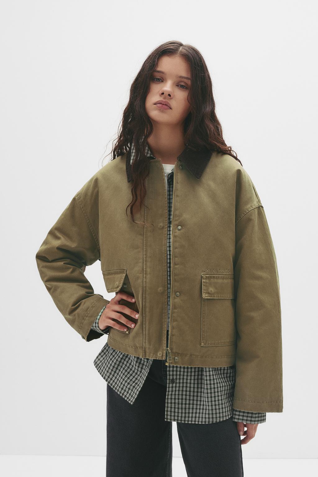 Veste cirée col velours côtelé pull&bear