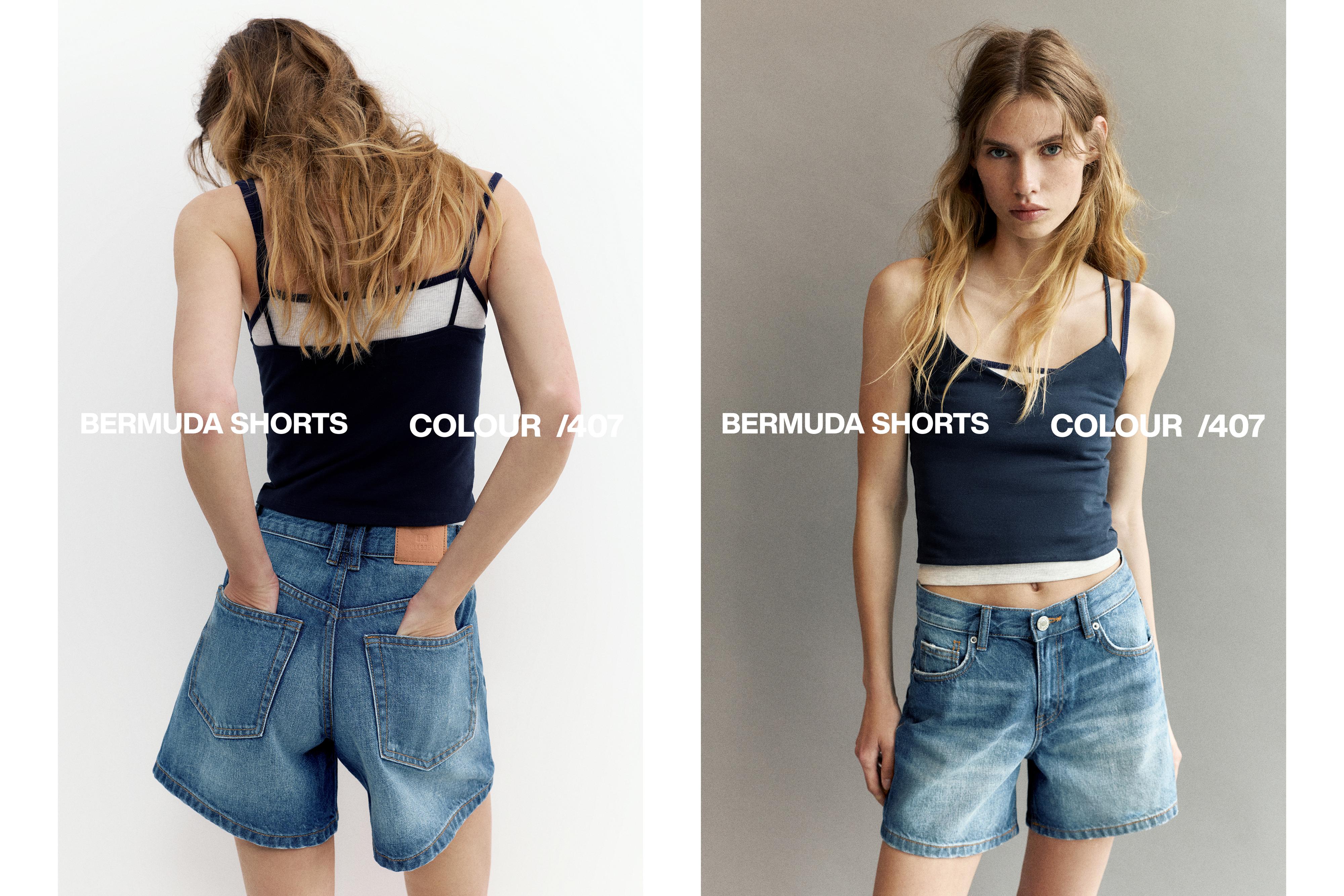 Mid-waist denim Bermuda shorts — Dark blue