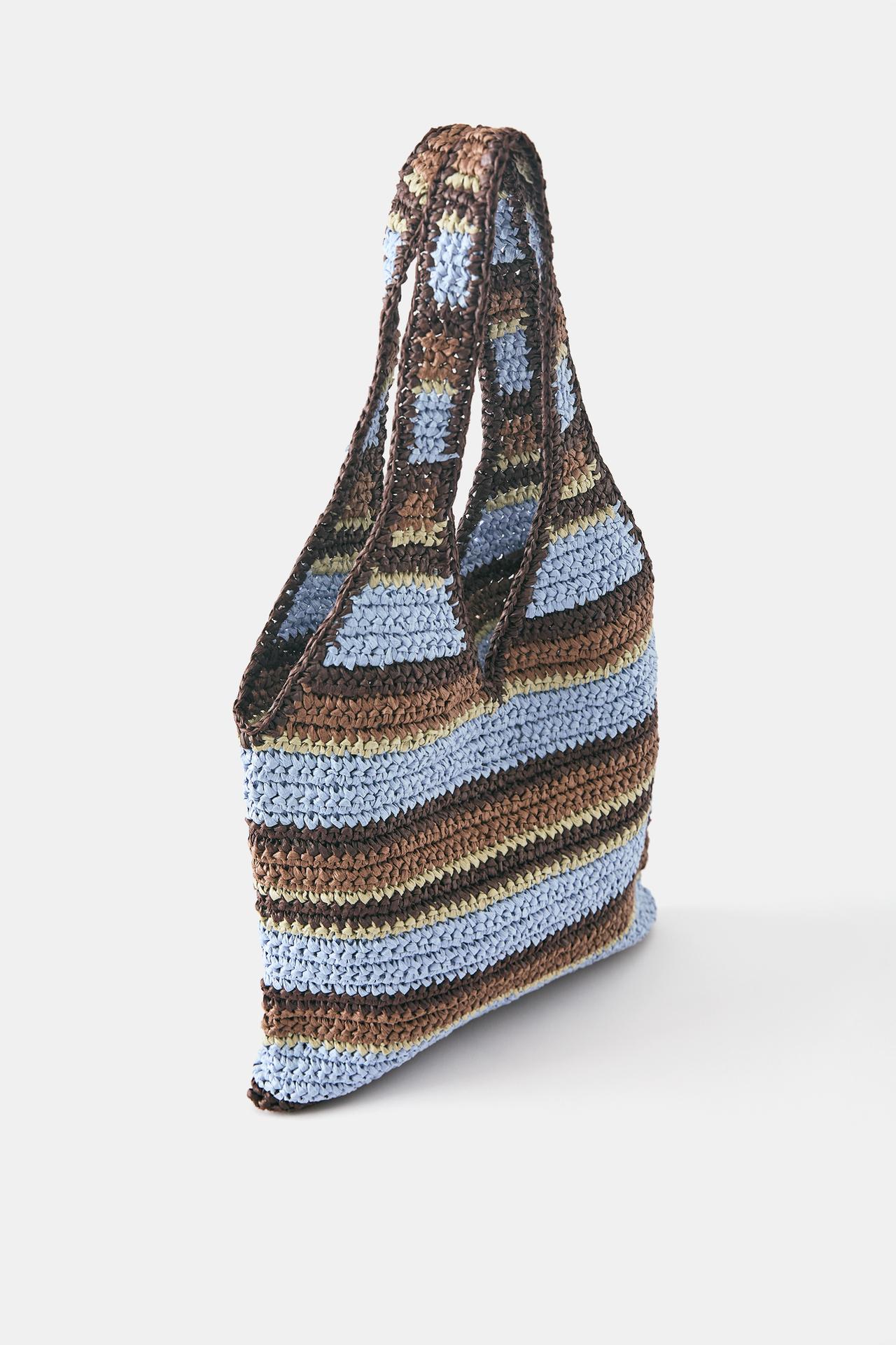 Striped woven shoulder bag — Blue