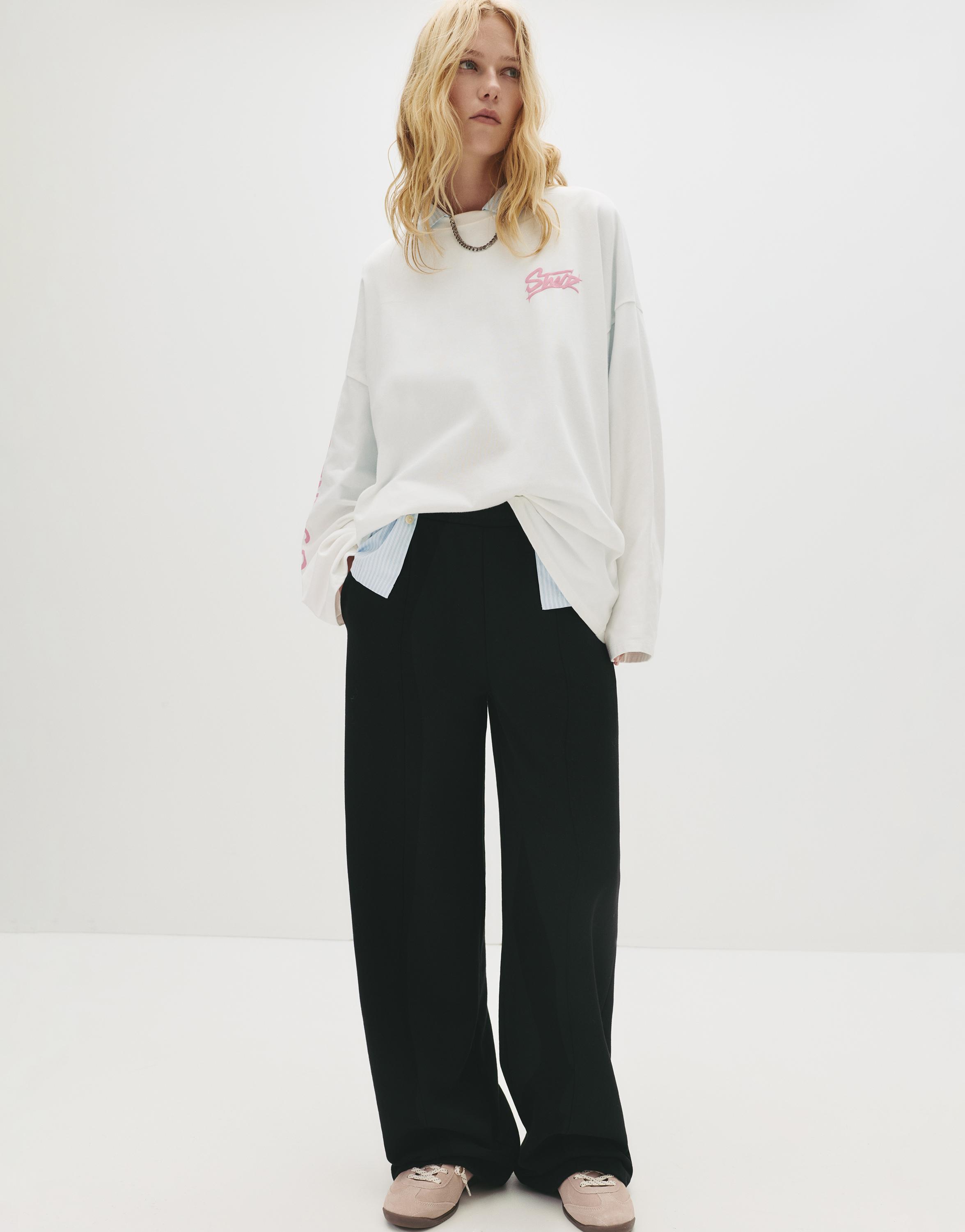 Wide-leg seam detail sweatpants — Black
