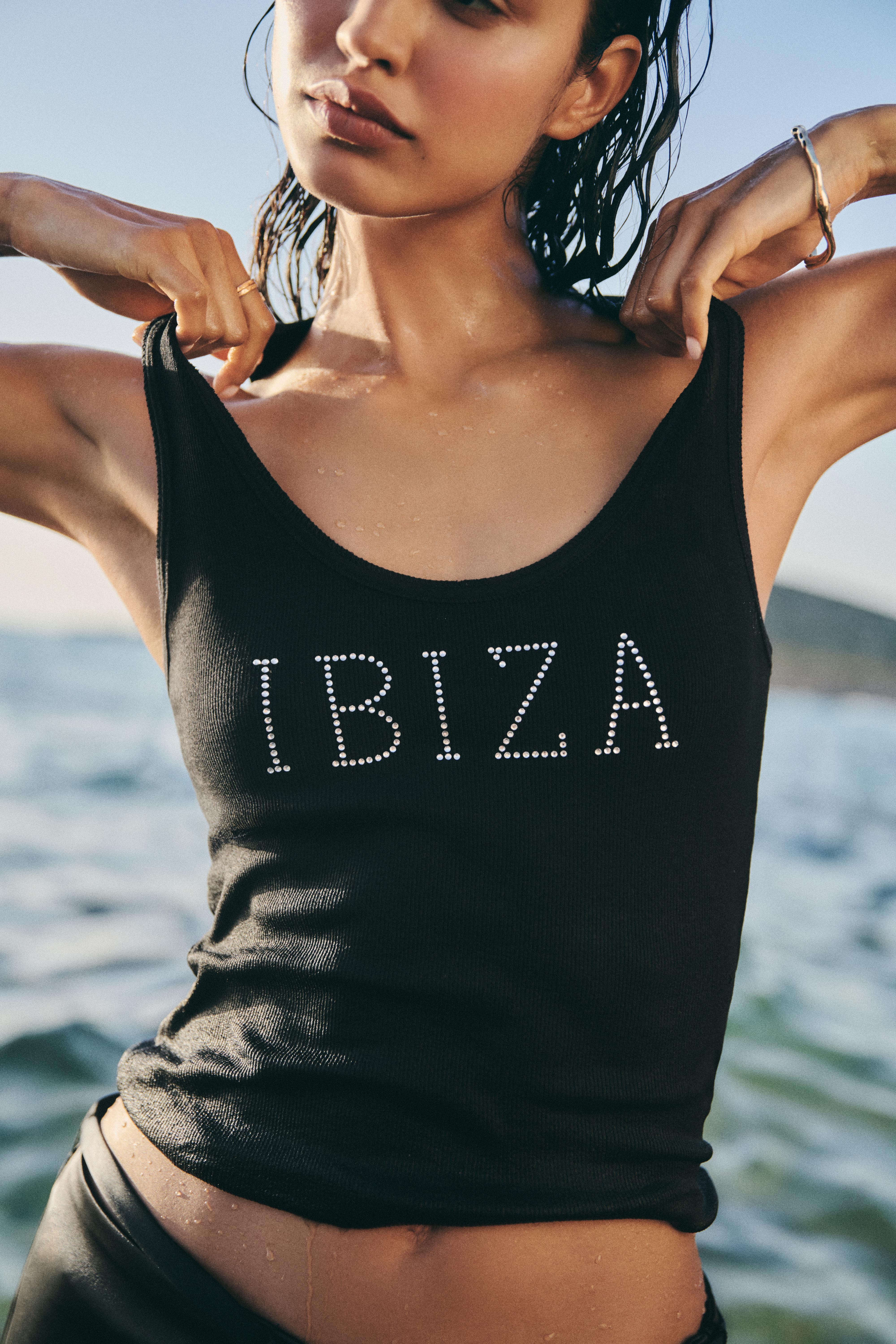 Ibiza rhinestone tank top — Black