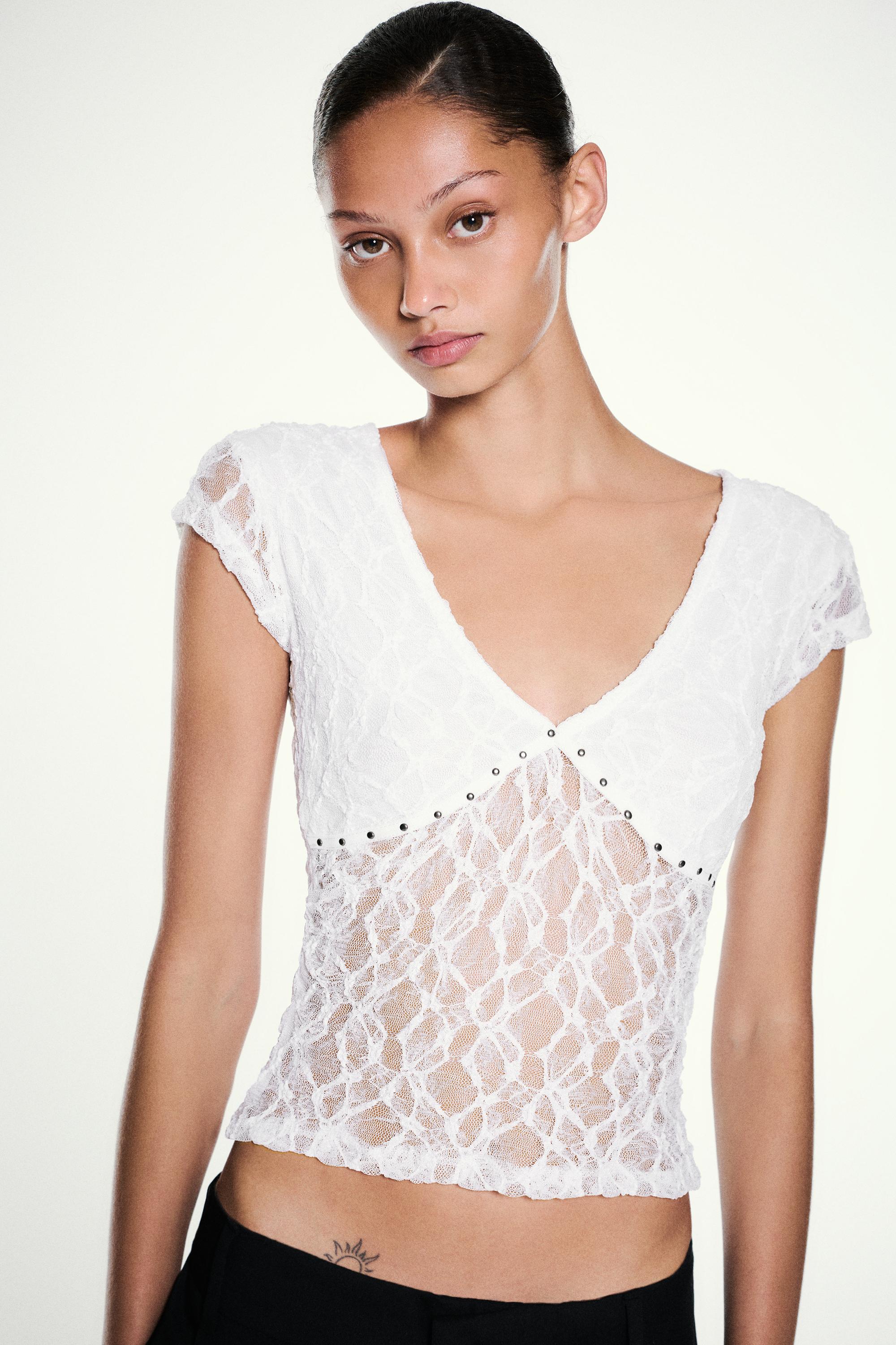 Studded lace T-shirt — White