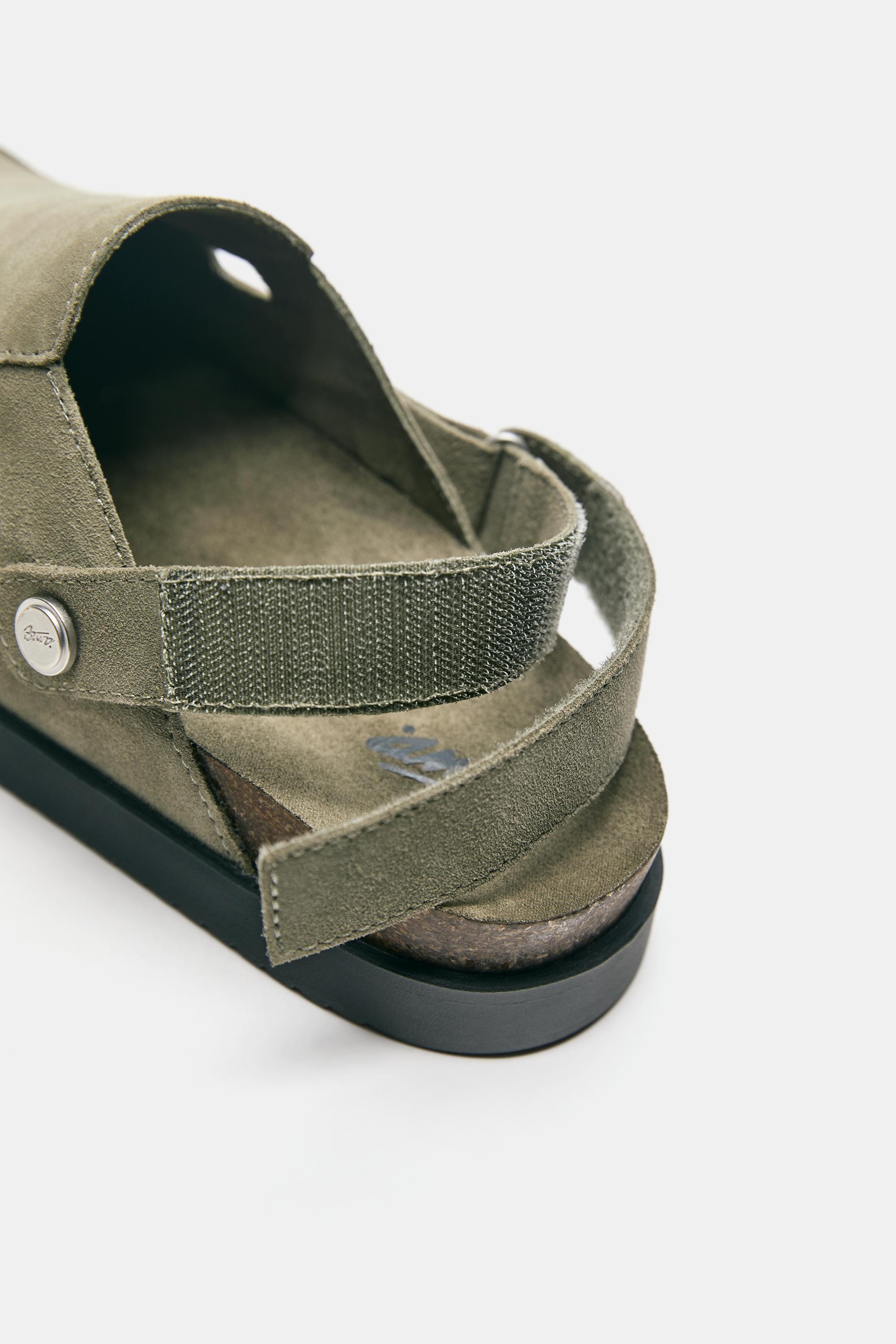 STWD leather strap clogs — Khaki
