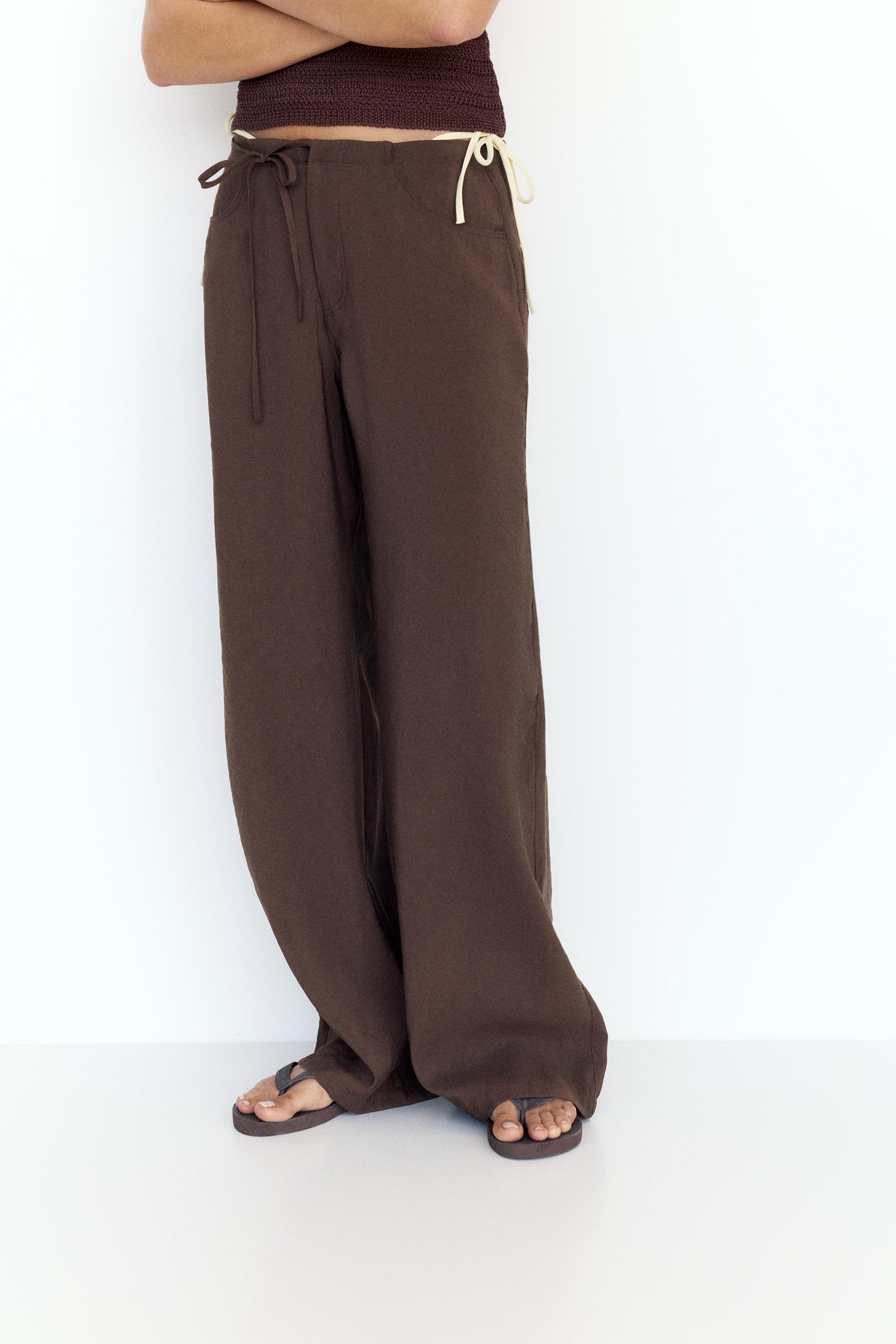 Drawstring flowing trousers — Brown