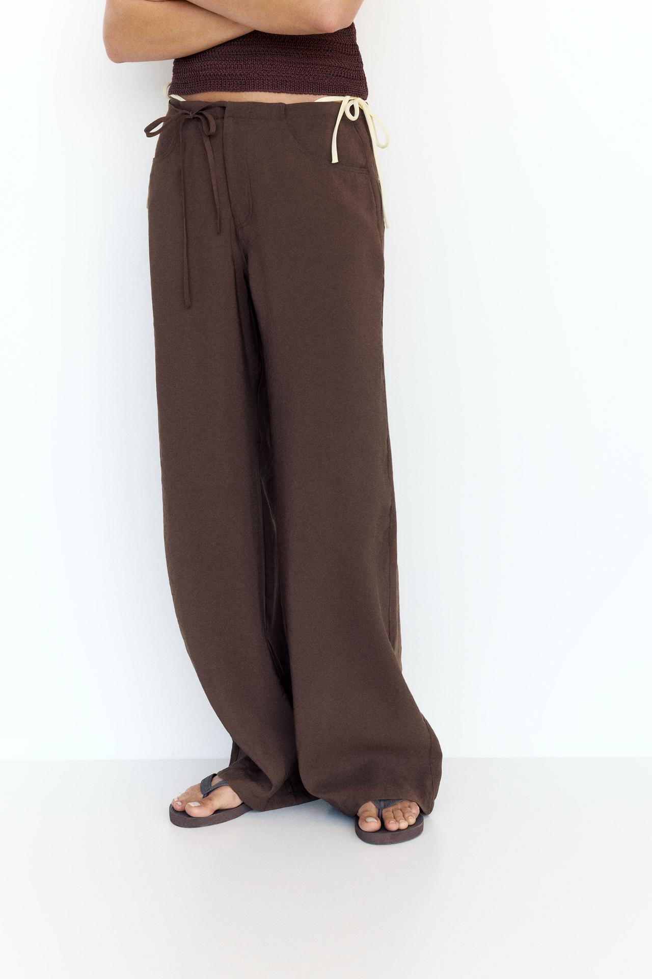 Drawstring flowing trousers — Brown