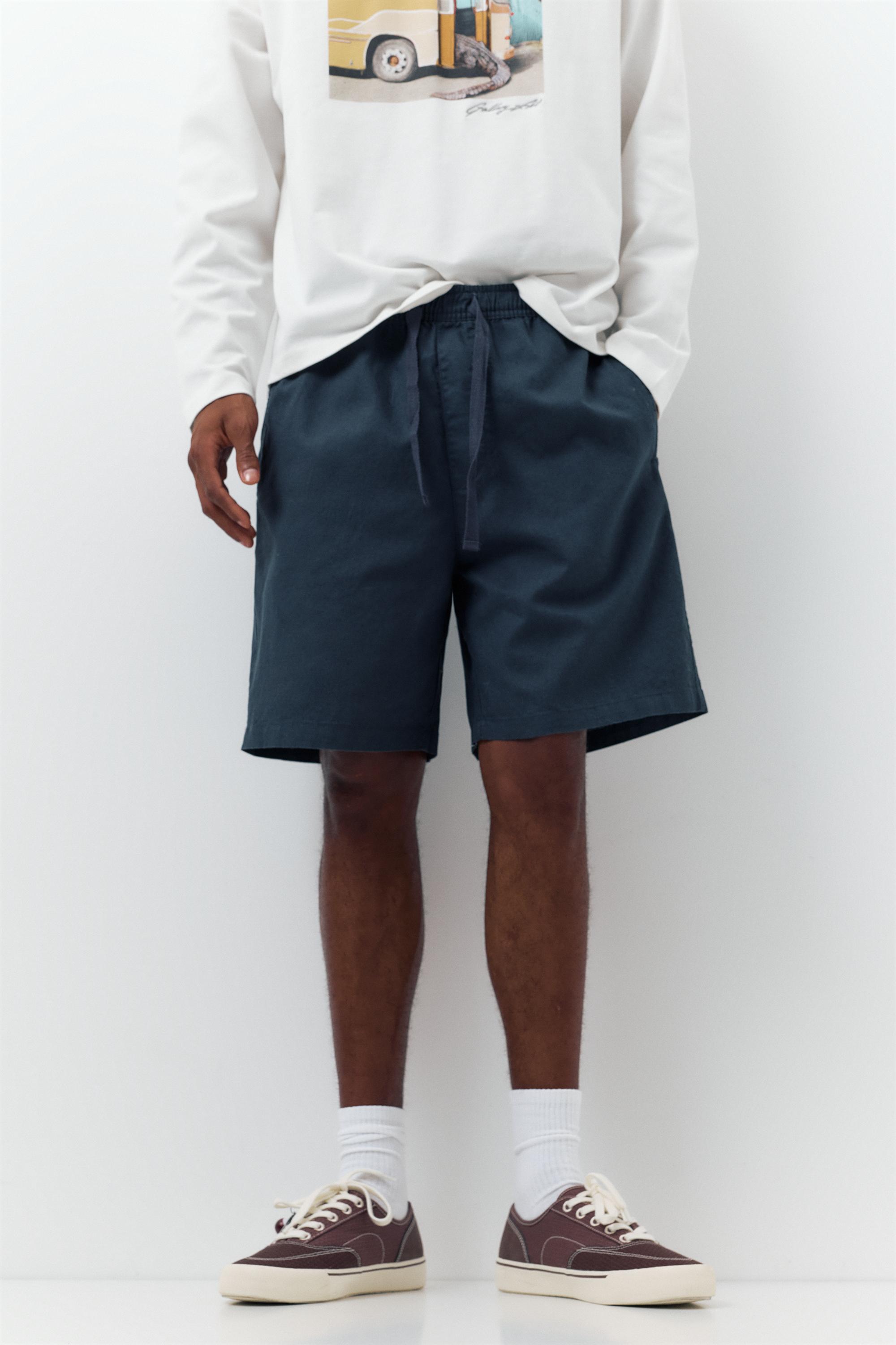 Linen blend Bermuda joggers — Dark blue