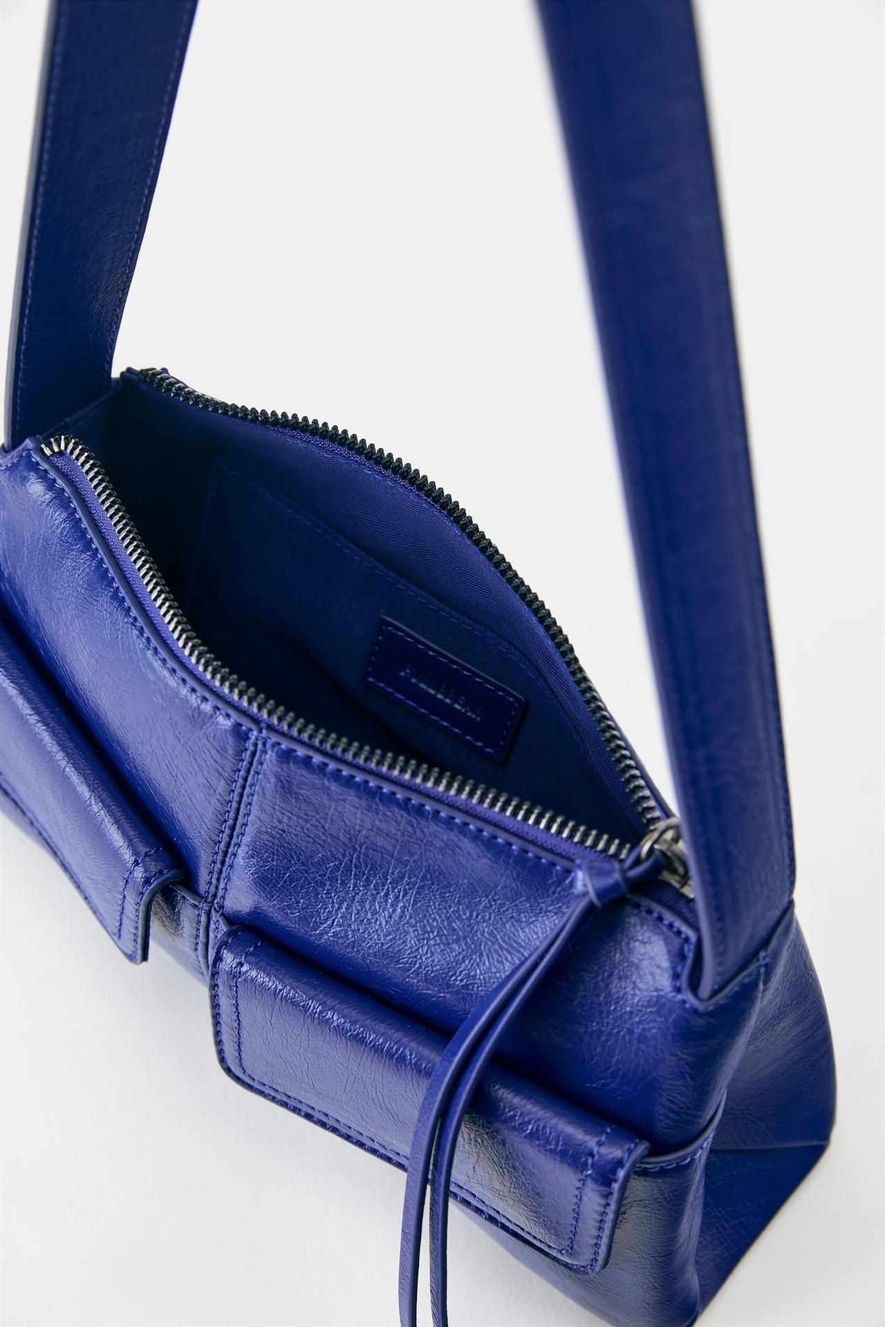 Suede shoulder bag with pockets — Blue