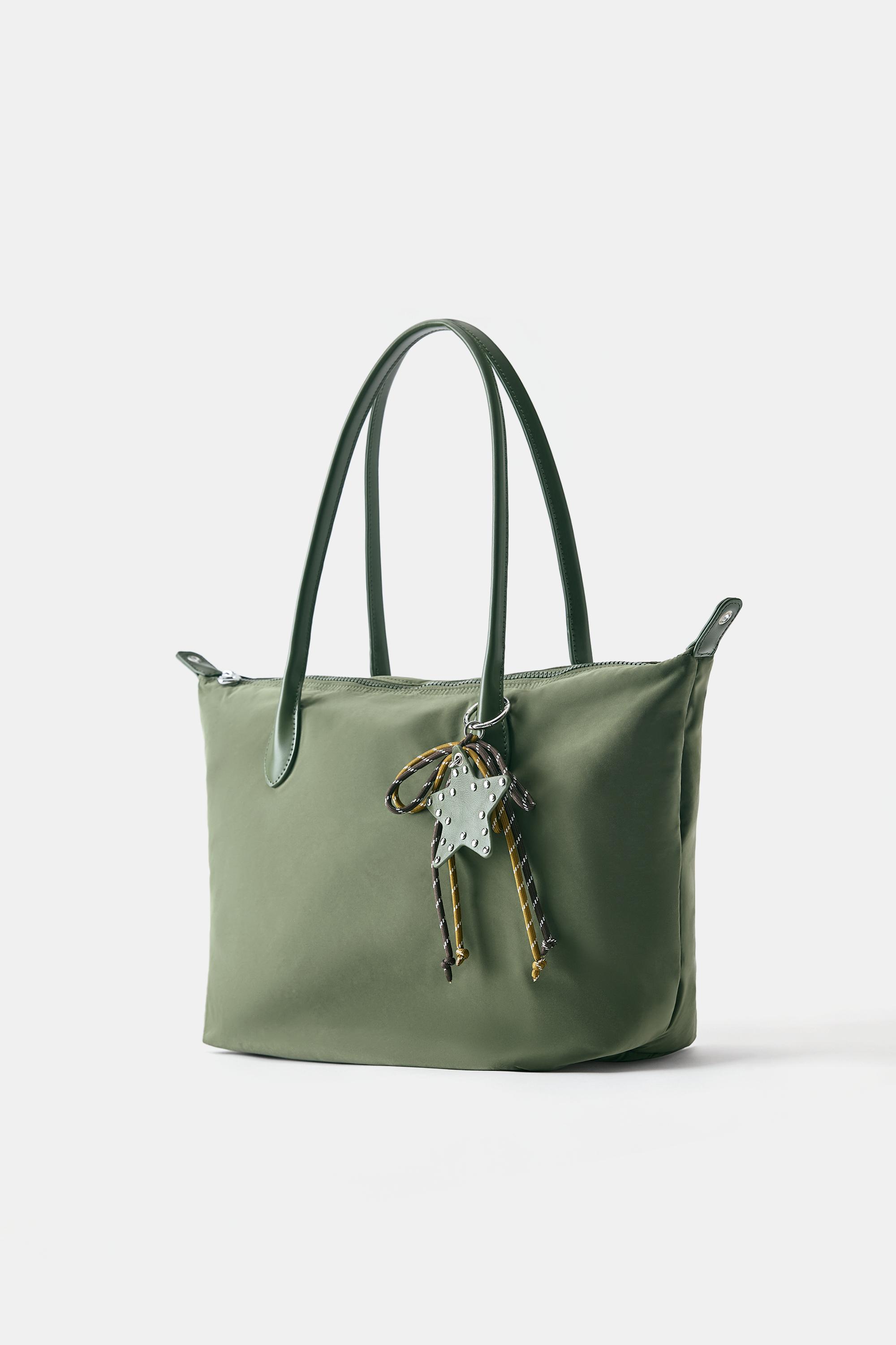 Embellished nylon tote bag — Khaki