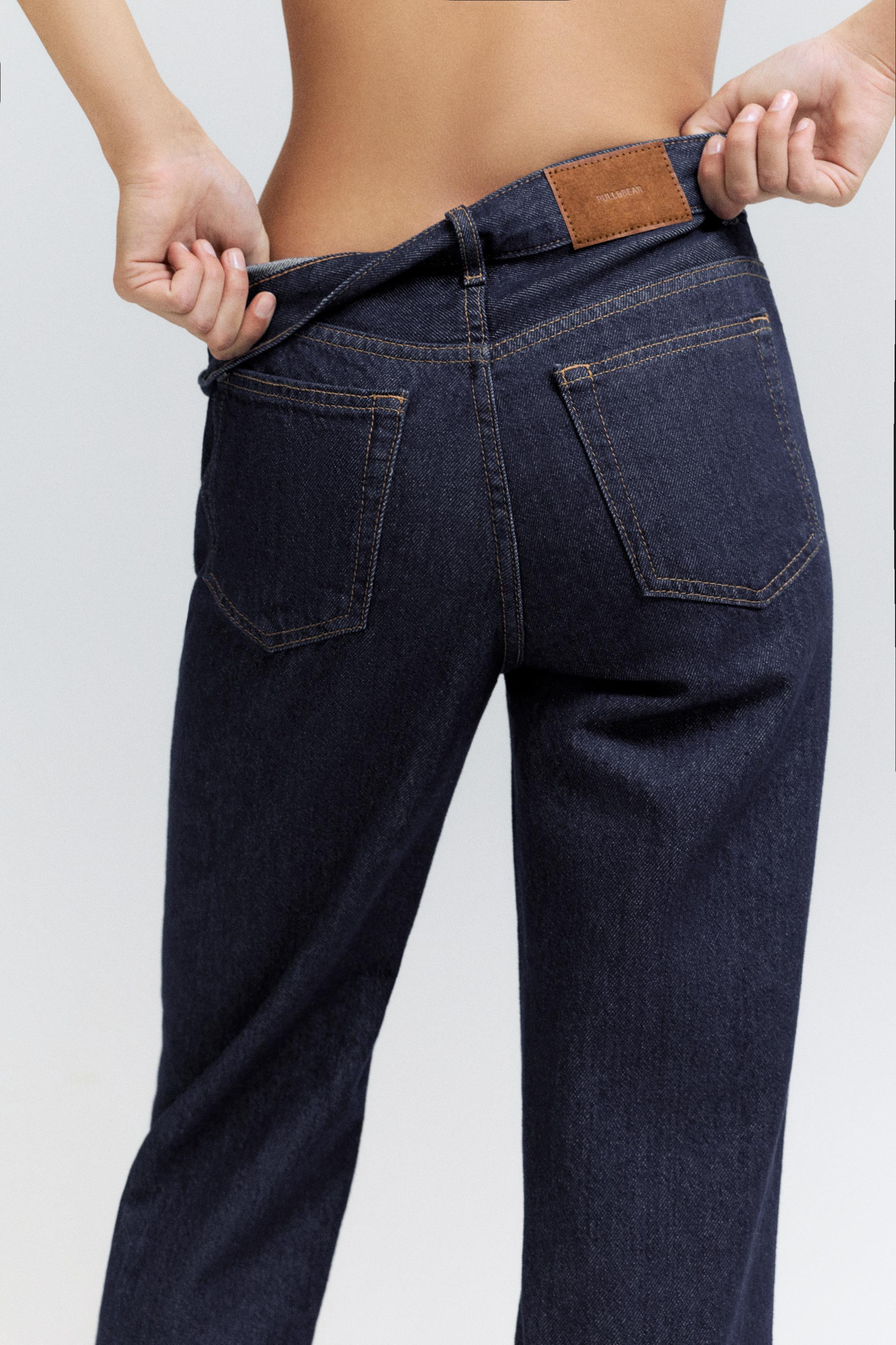 Straight-leg jeans with crossover waistband — Navy