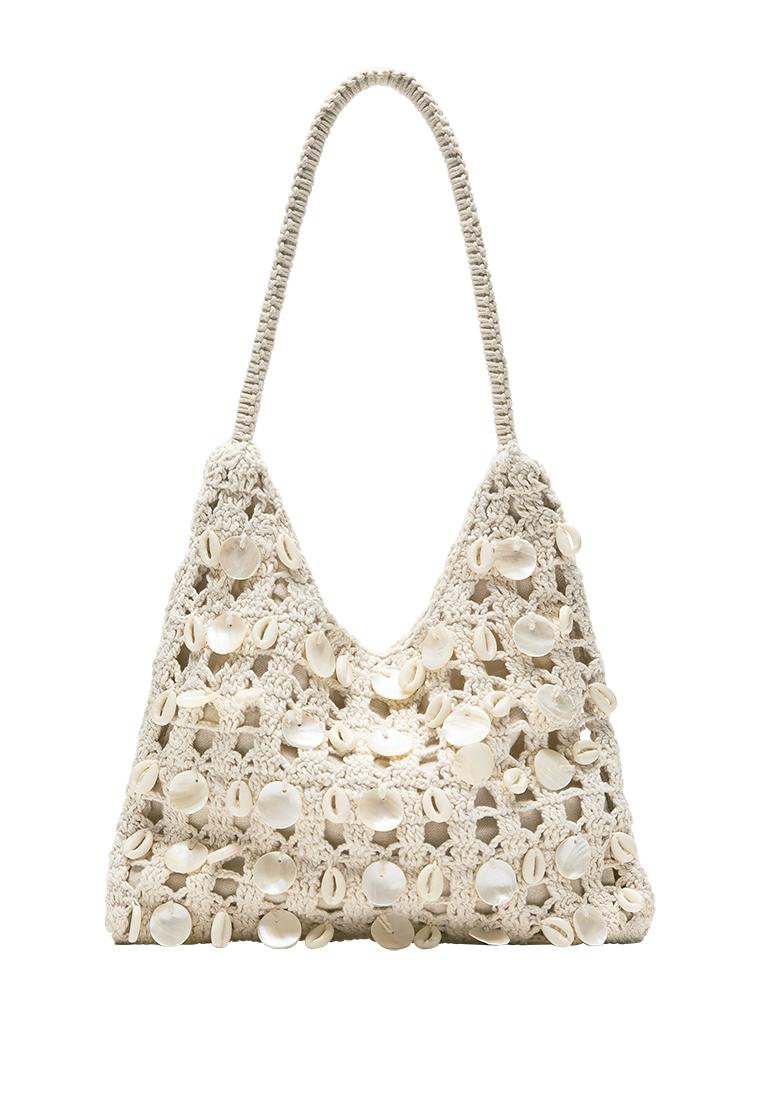 Beaded shoulder bag — Ecru