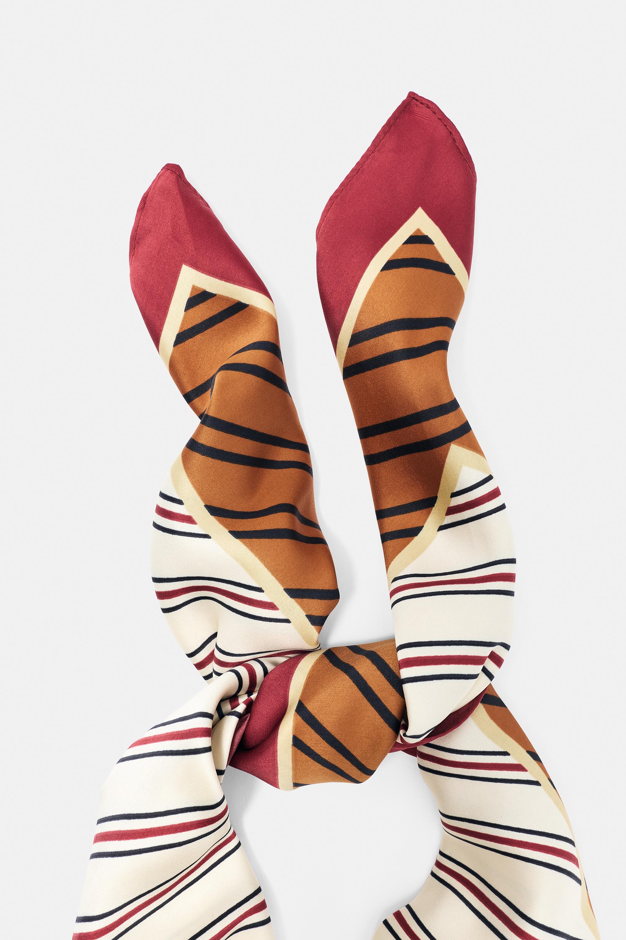 Striped satin scarf — Orange