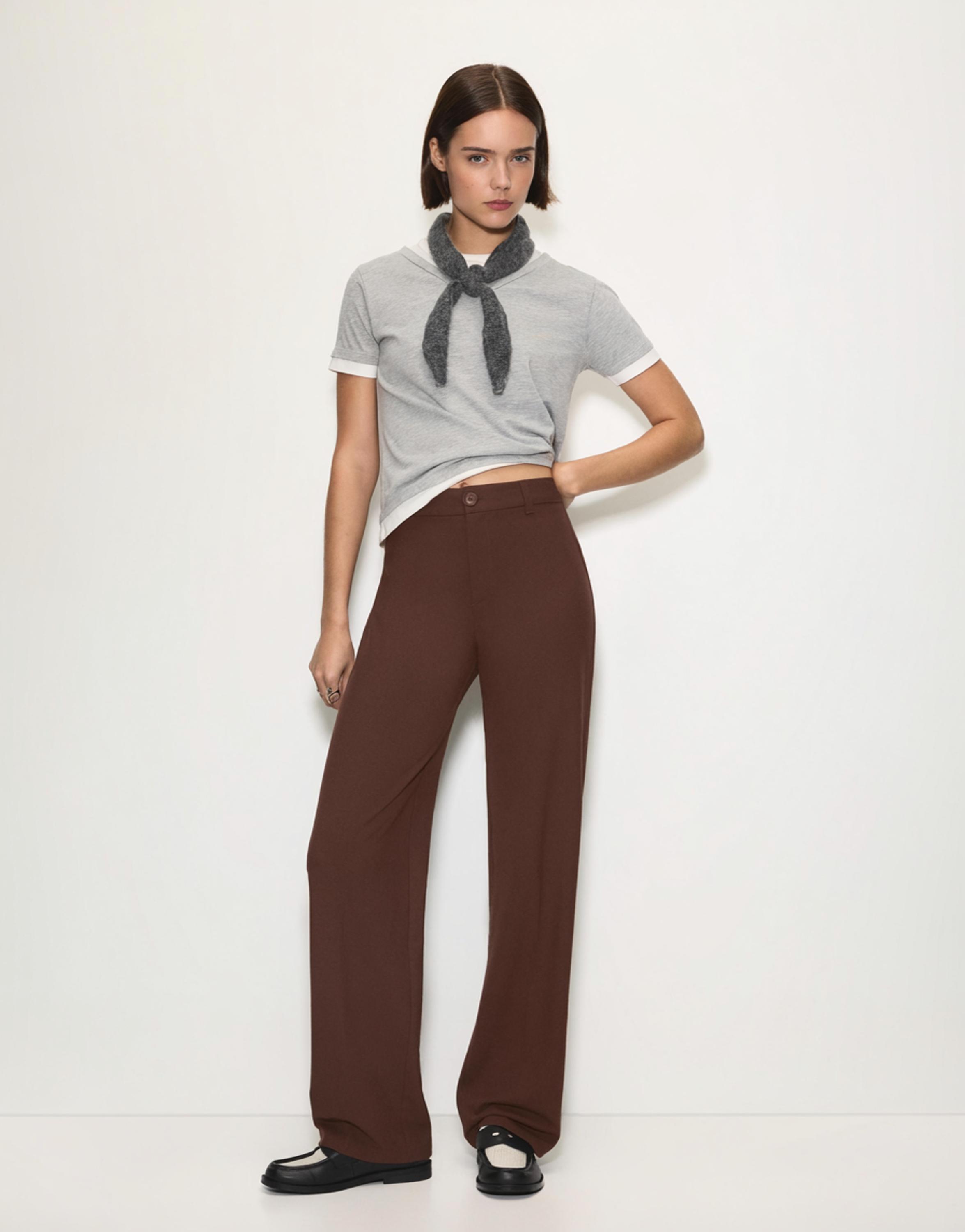 Smart high-waist straight-leg trousers — Wine