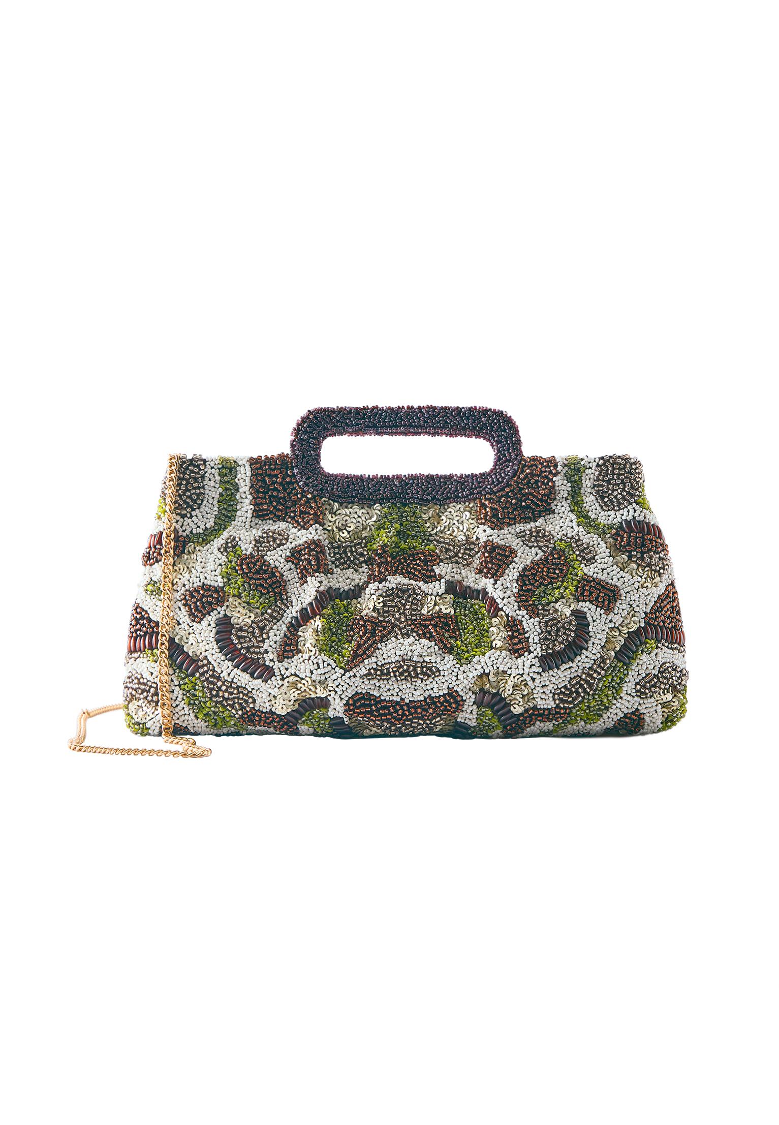 Beaded clutch bag — Brown