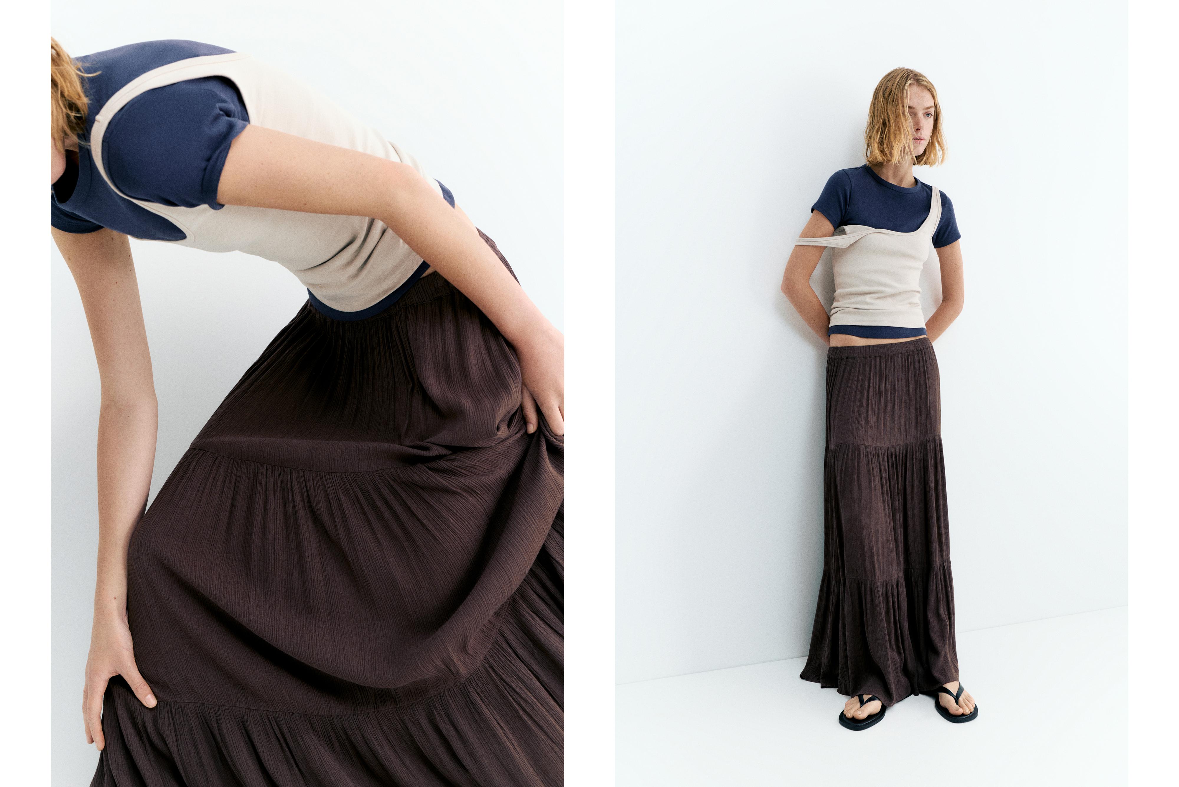 Flowy paneled midi skirt — Brown