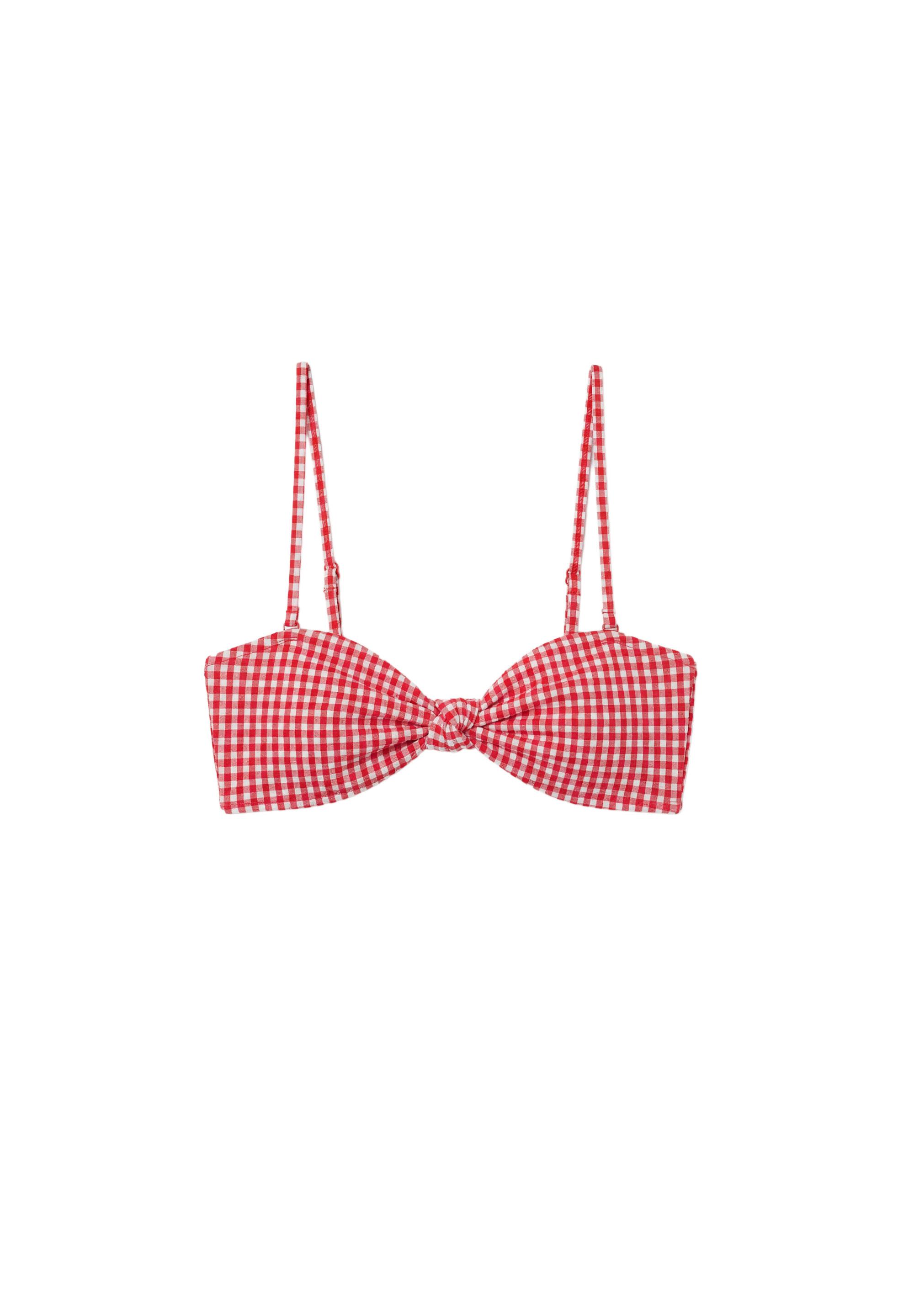 Gingham bandeau bikini top — Red