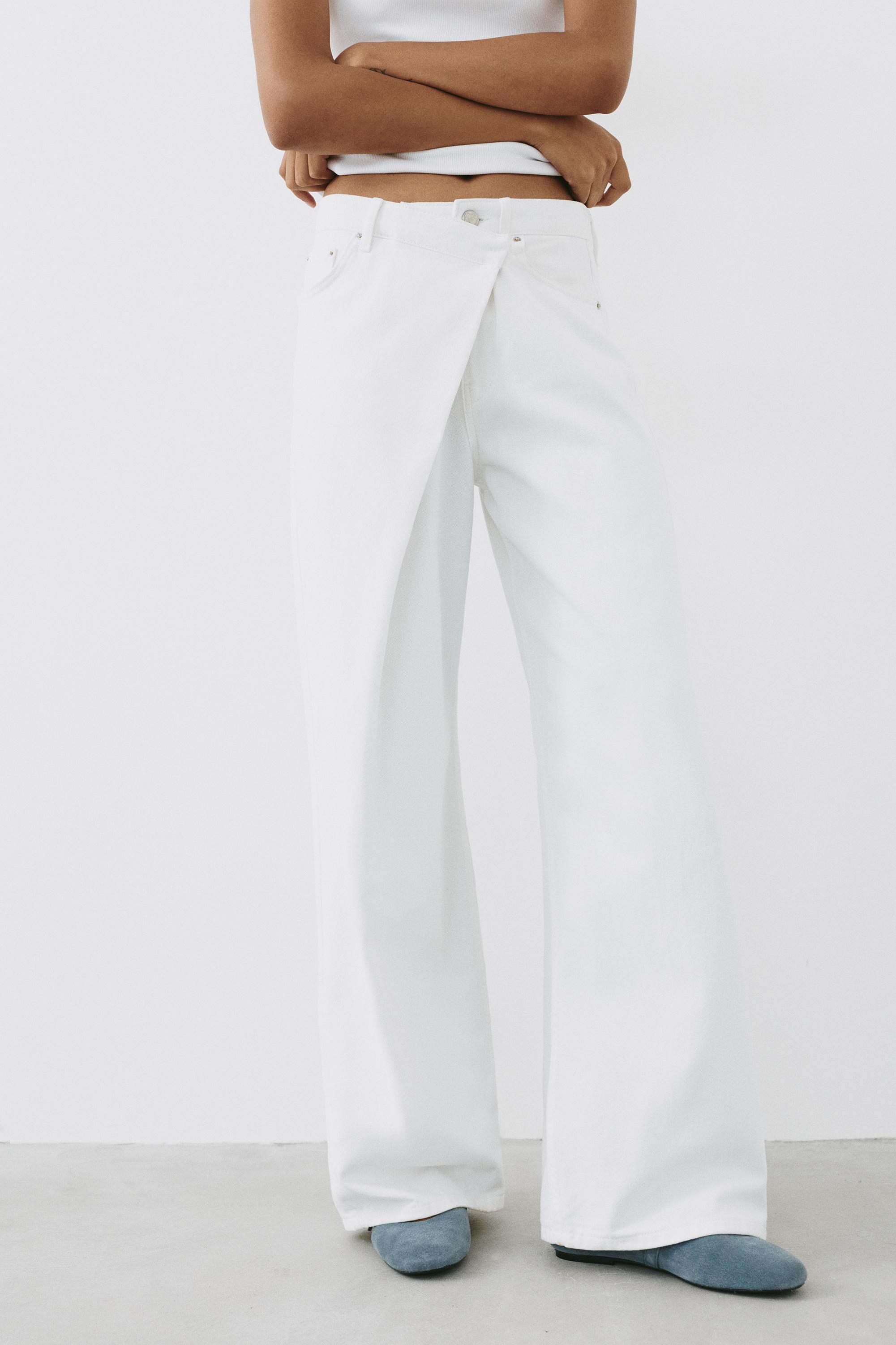 White crossover waist baggy jeans — White