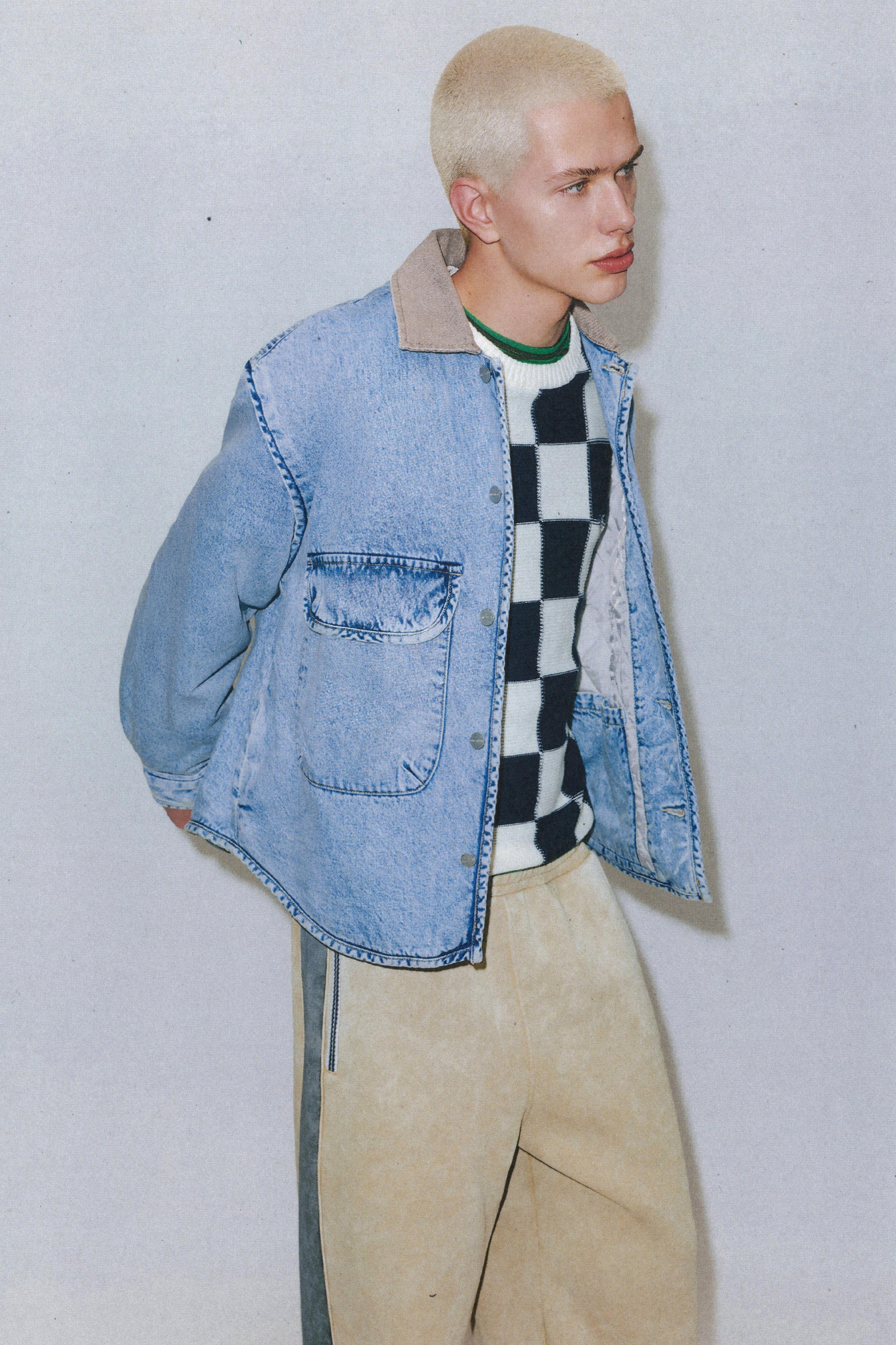 Kontrast yakalı denim ceket - Görsel 17