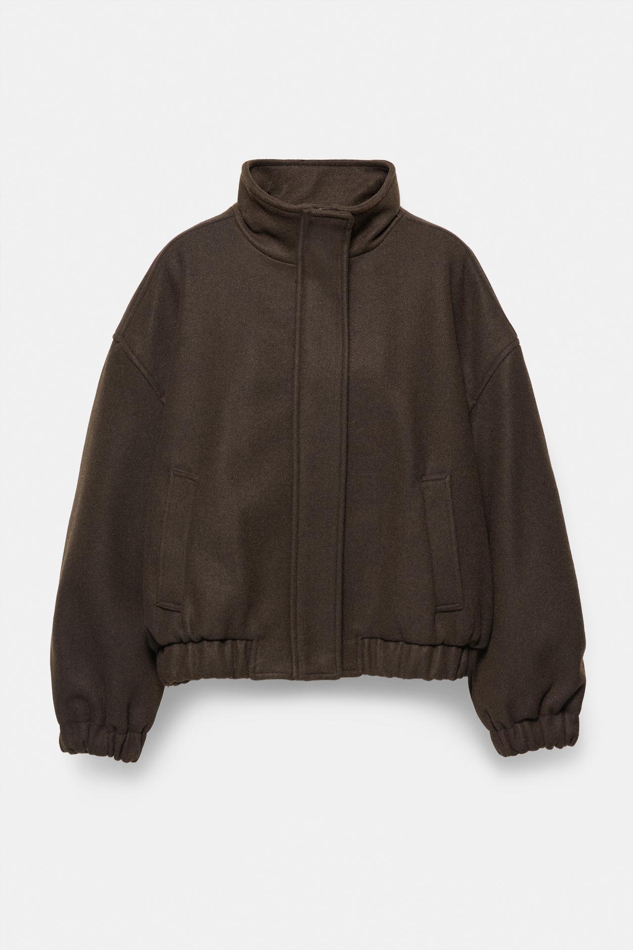 Cloth bomber jacket with a high neck — Brown