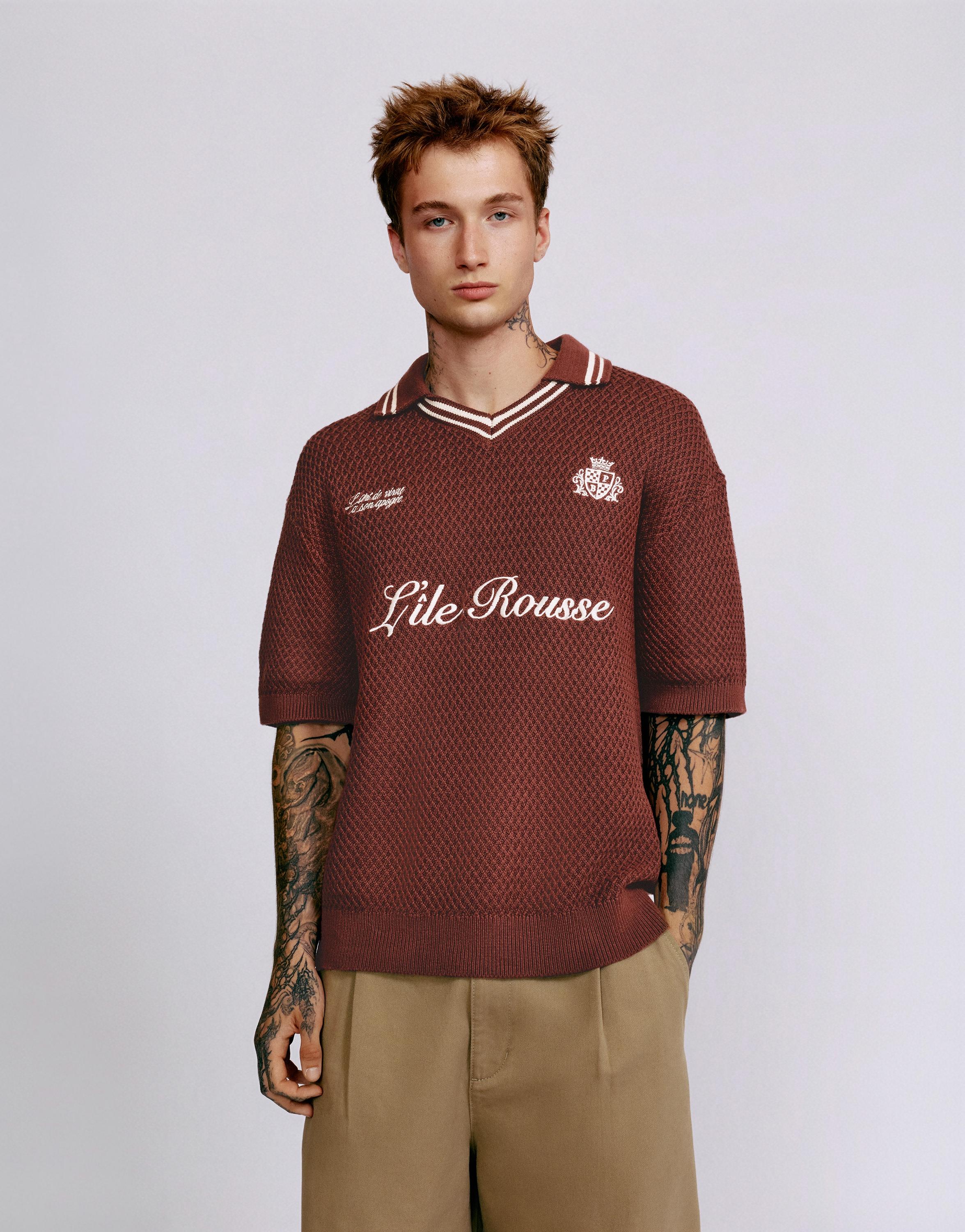L'île-Rousse graphic knit polo shirt — Burgundy