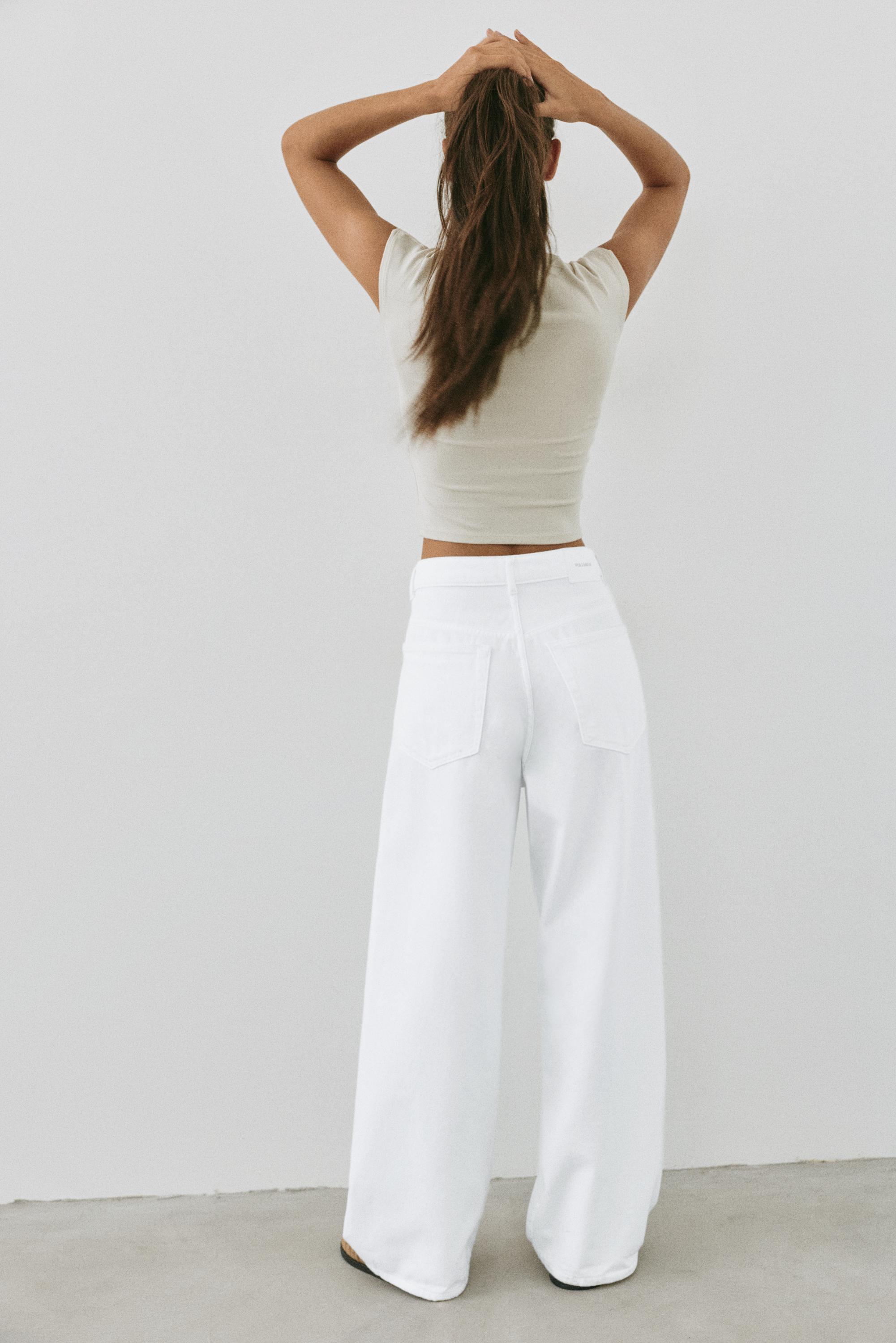 Pleated balloon fit baggy jeans — White
