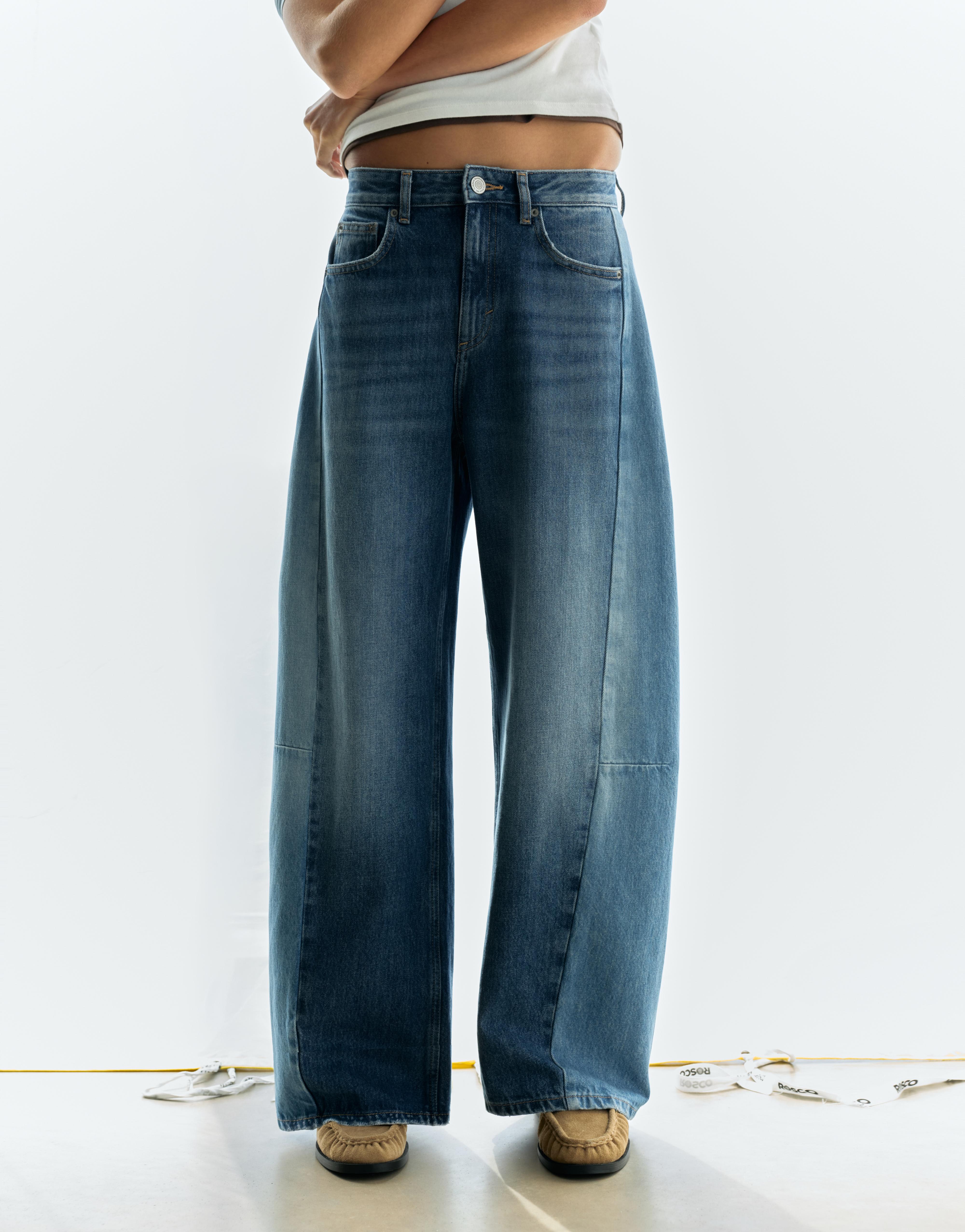 Pull&Bear Patchwork barrel jean görsel 7
